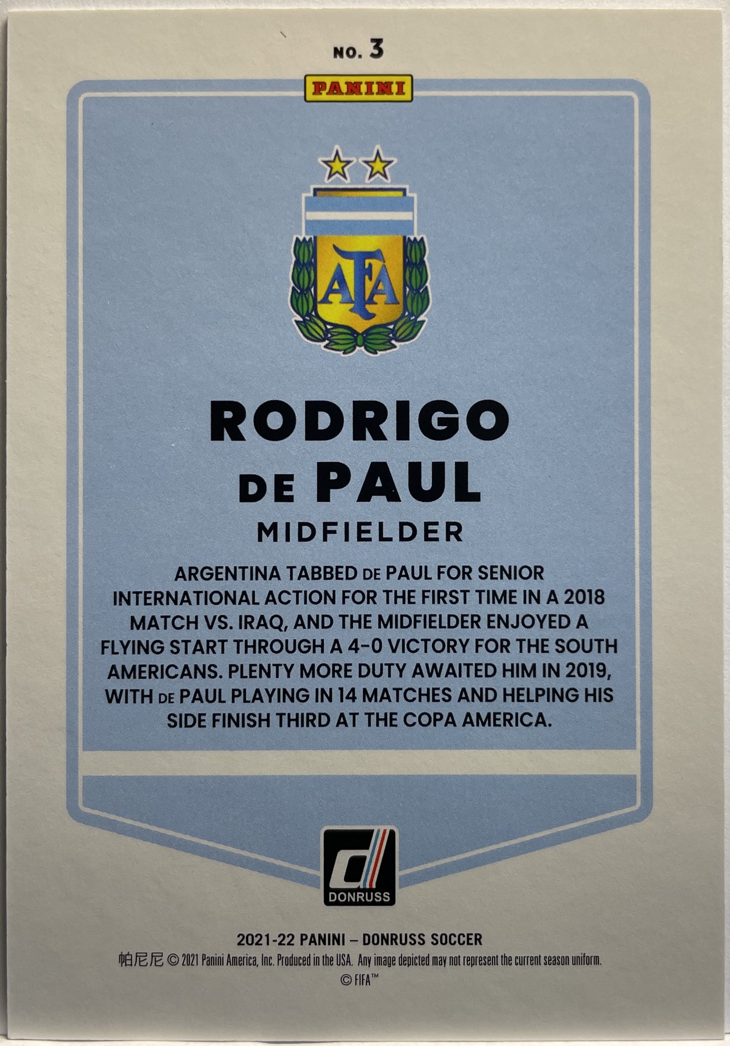 Rodrigo De Paul 119/349 Press Proof Gold Donruss Road To Qatar 2021/22