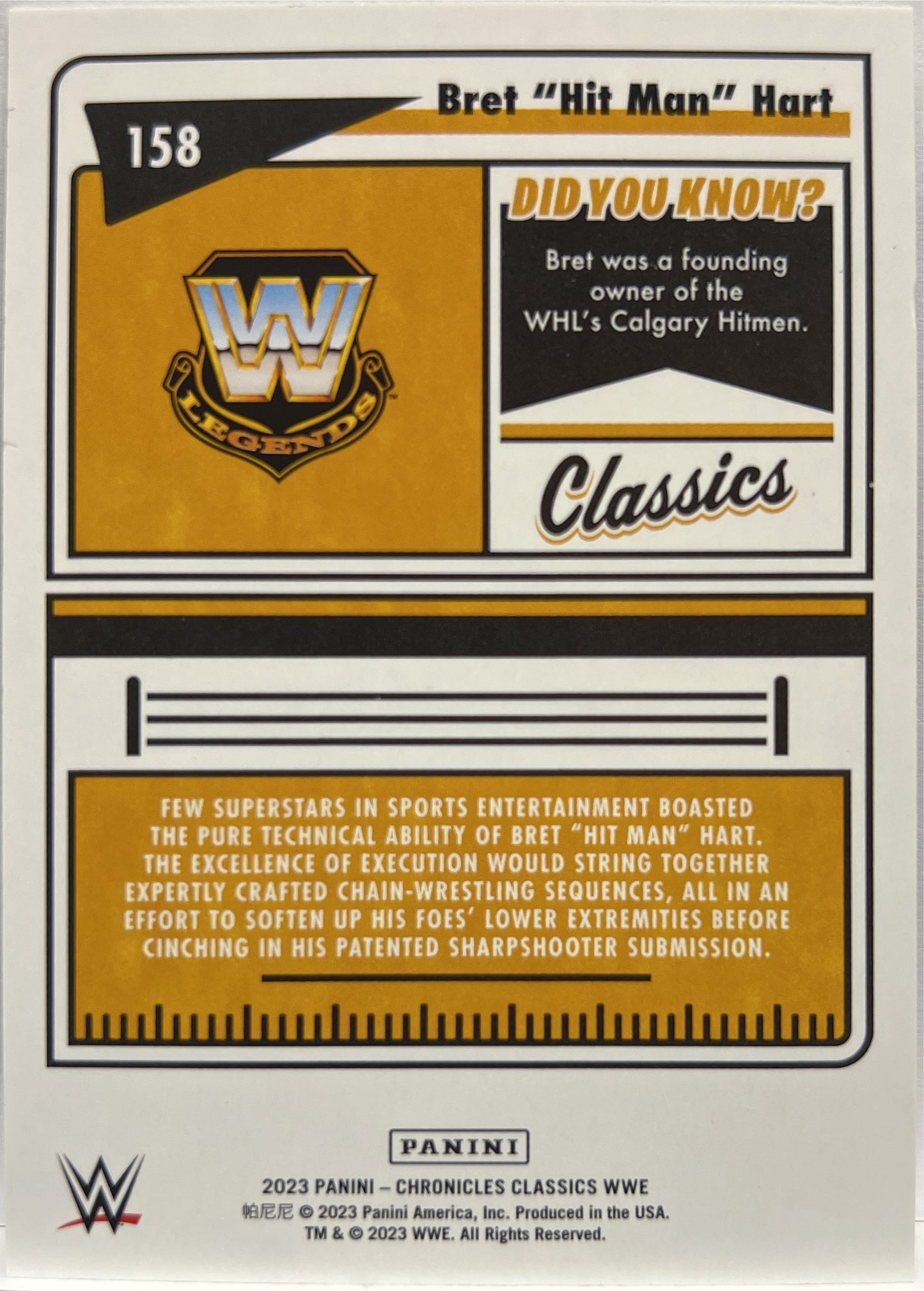 Bret Hit Man Hart 54/199 Classic Chronicles WWE 2023