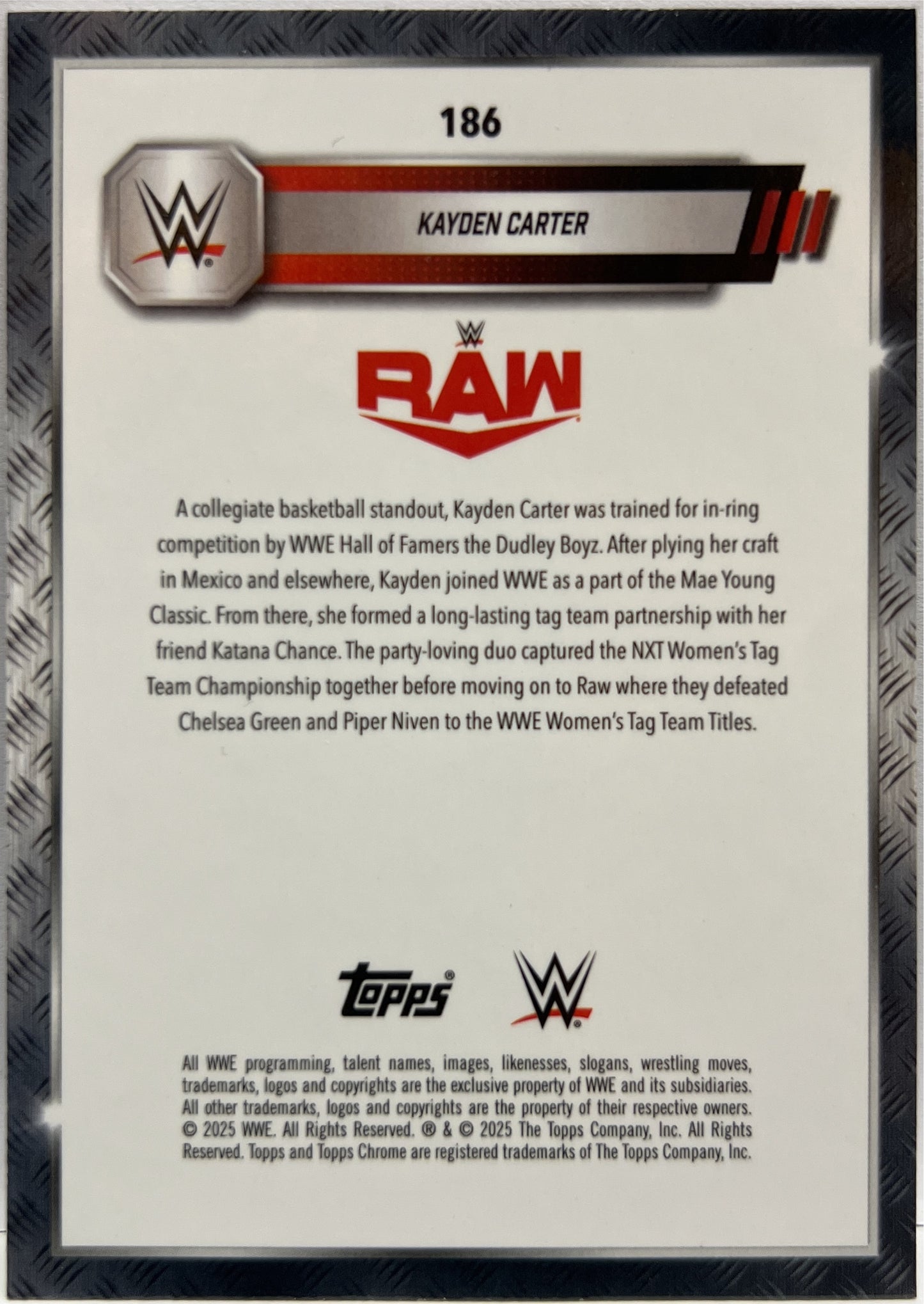 Kayden Carter 39/249 Speckle Topps Chrome WWE 2025