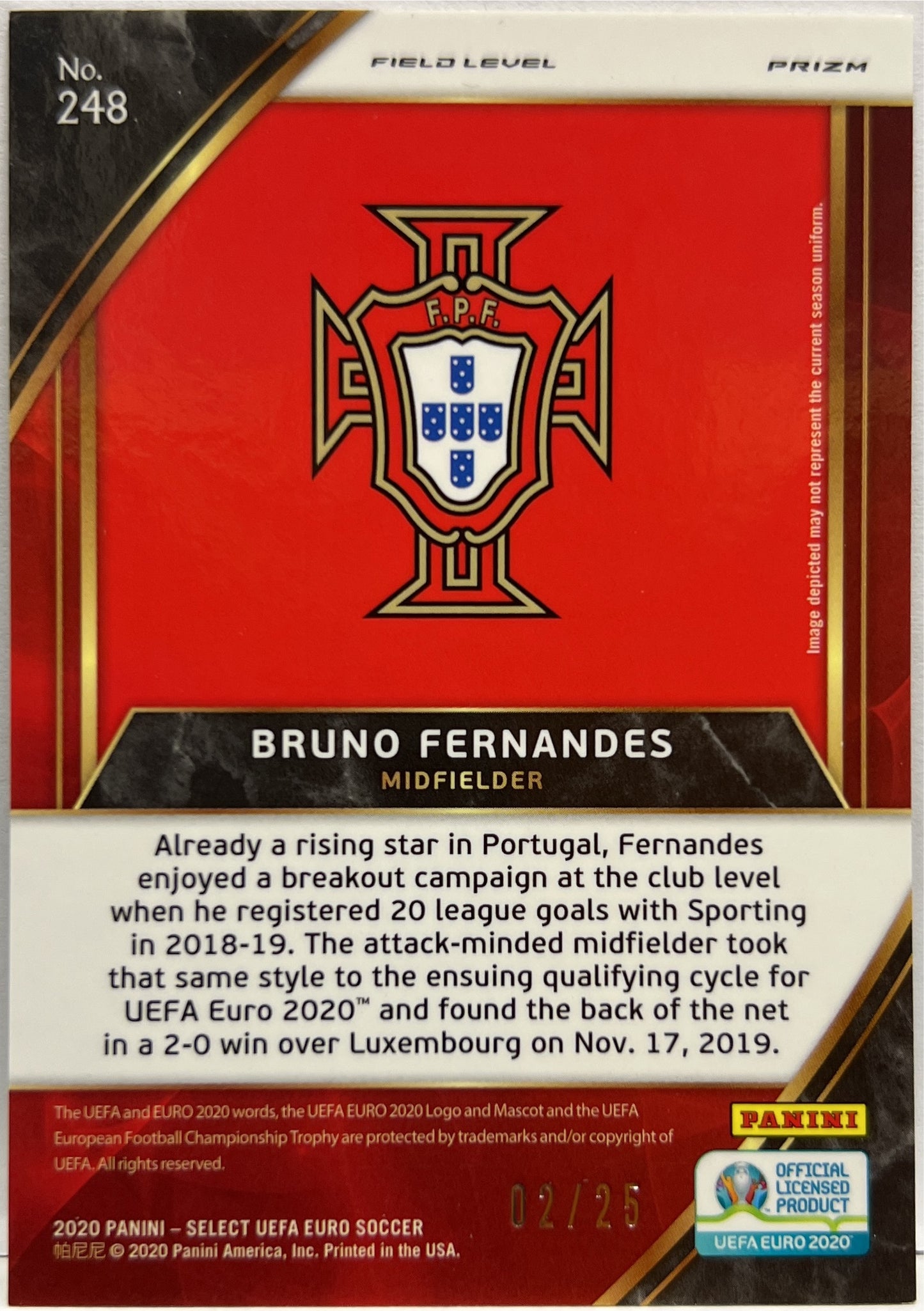 Bruno Fernandes 2/25 Field Level Tye Die Prizm Select Uefa Euro 2020