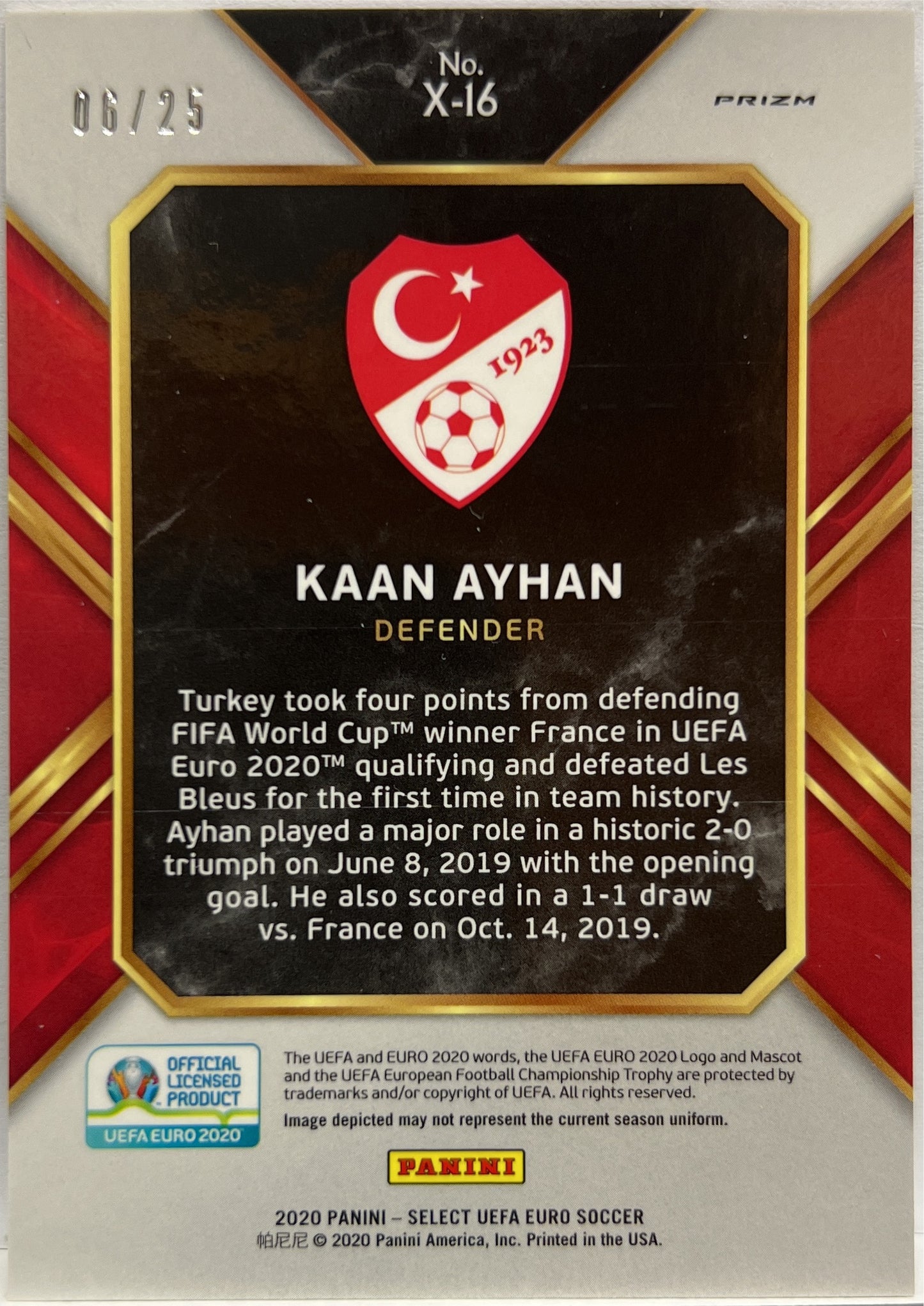 Kaan Ayhan 6/25 X Factor Silver Prizm Select Uefa Euro 2020