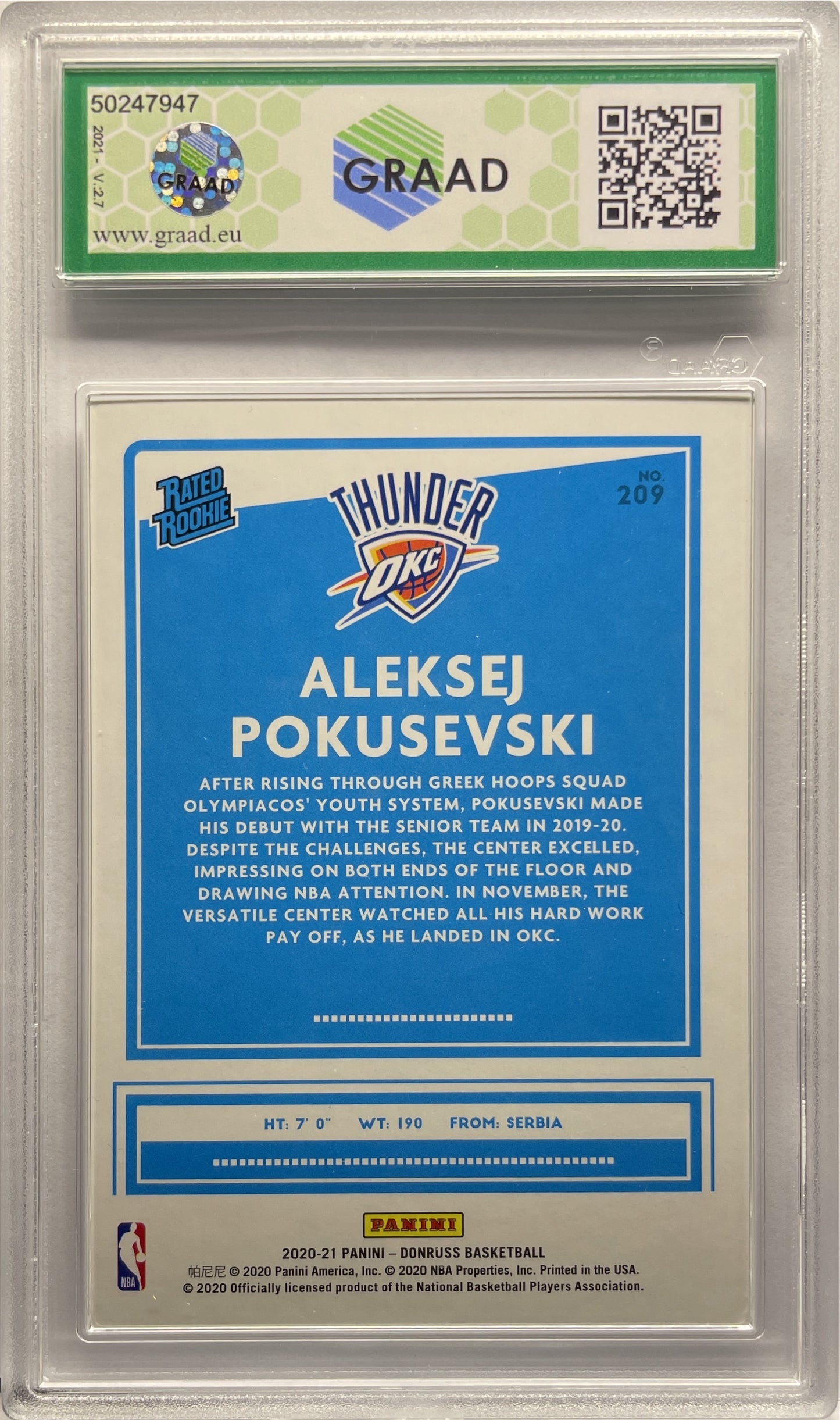 GRAAD 9 - Aleksej Pokusevski Rated Rookie- Donruss Basketball NBA 2020/21