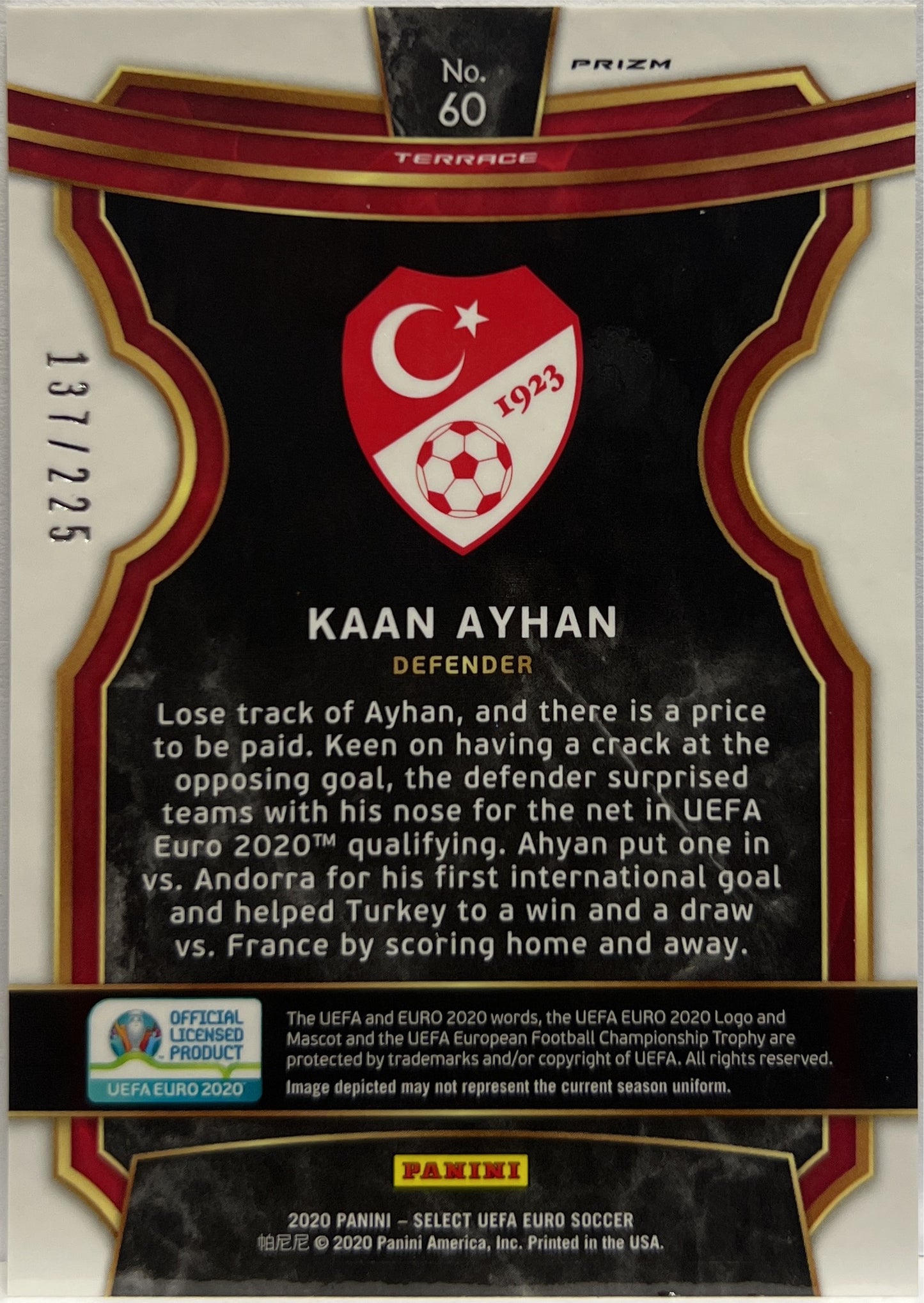 Kaan Ayhan 137/225 Terrace Blue Prizm Select Uefa Euro 2020