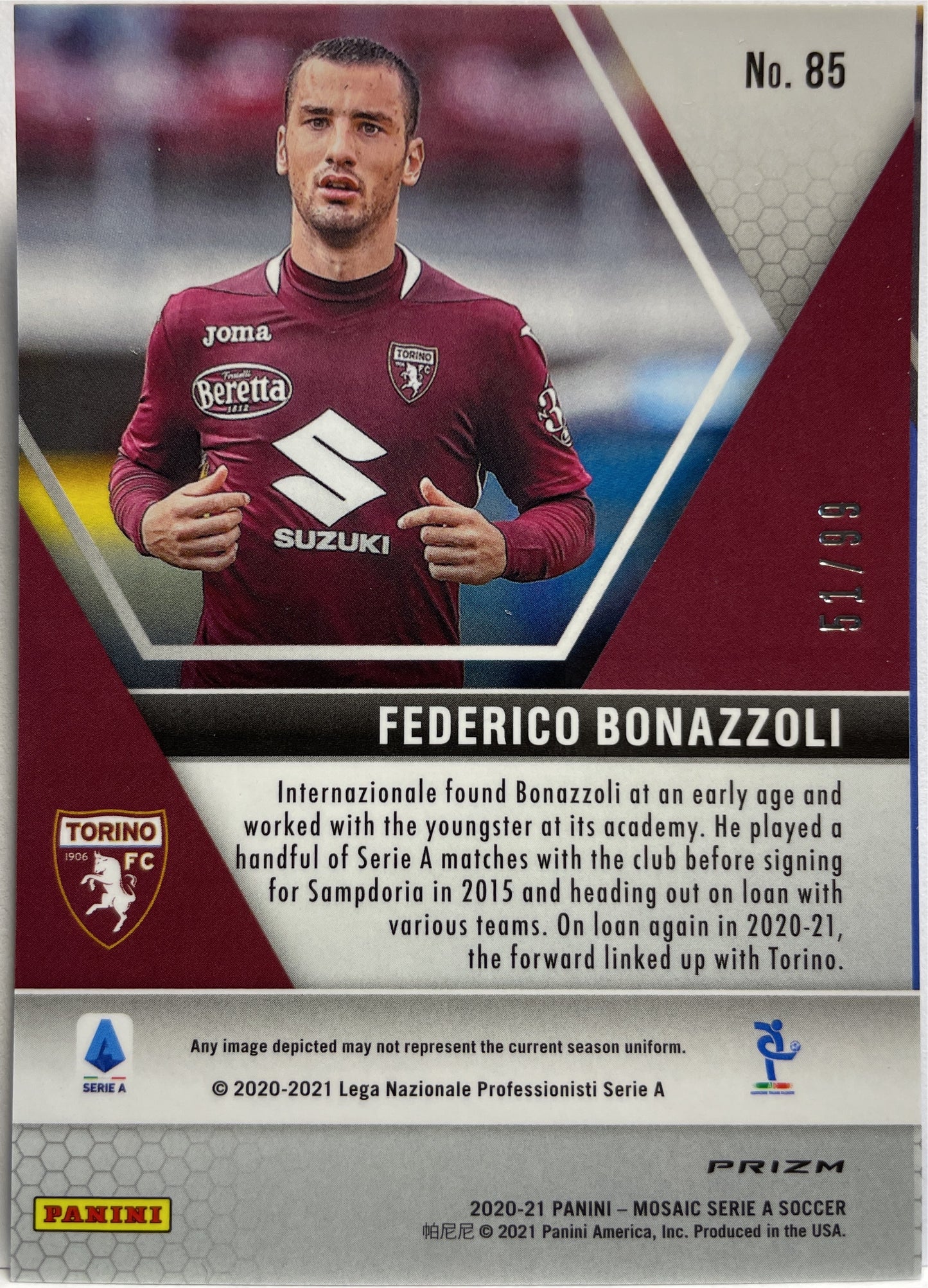 Federico Bonazzoli 51/99 Rookie Blue Mosaic Serie A 2020/21
