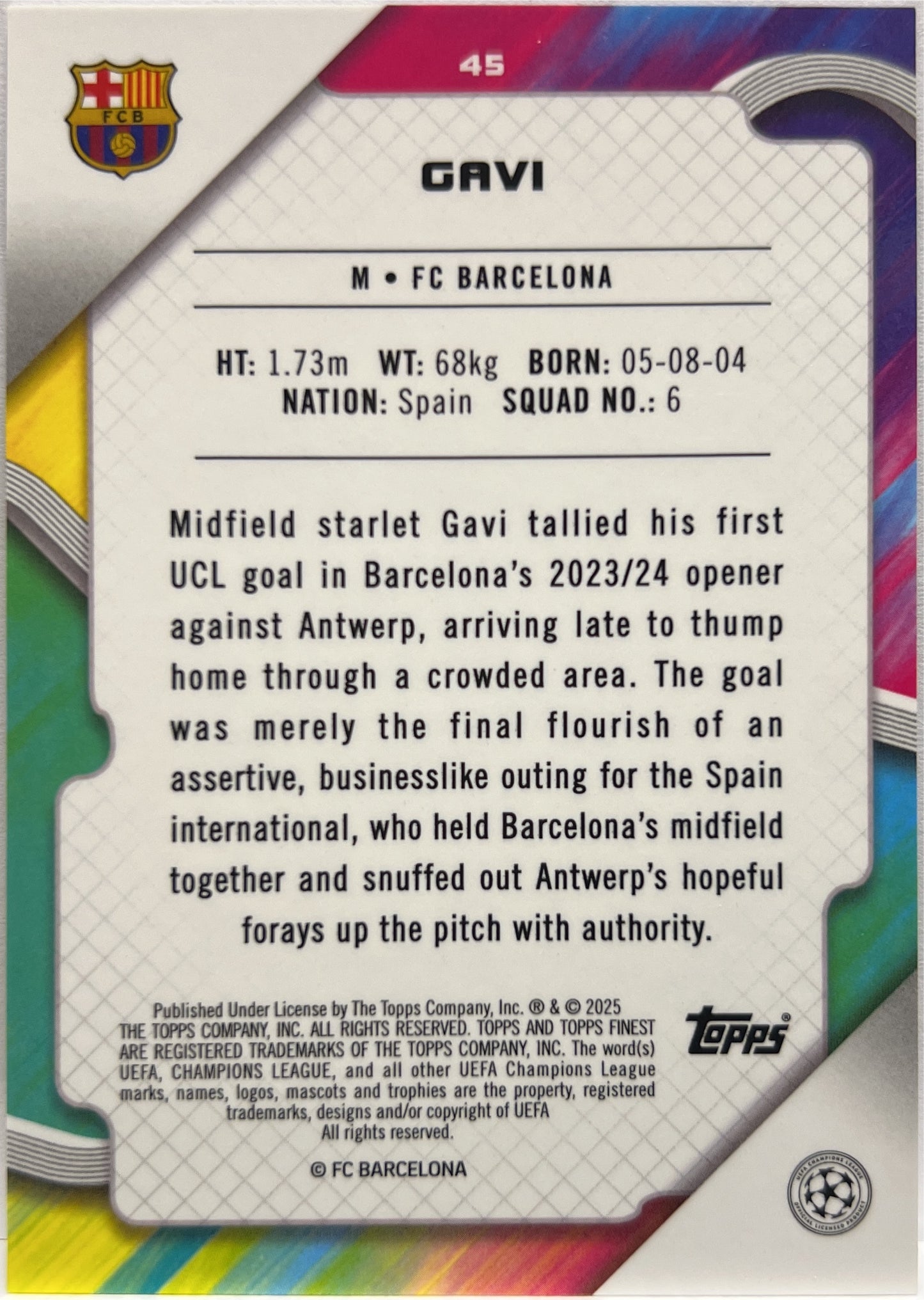 Gavi 34/50 Gold Topps Finest UCC 2024/25