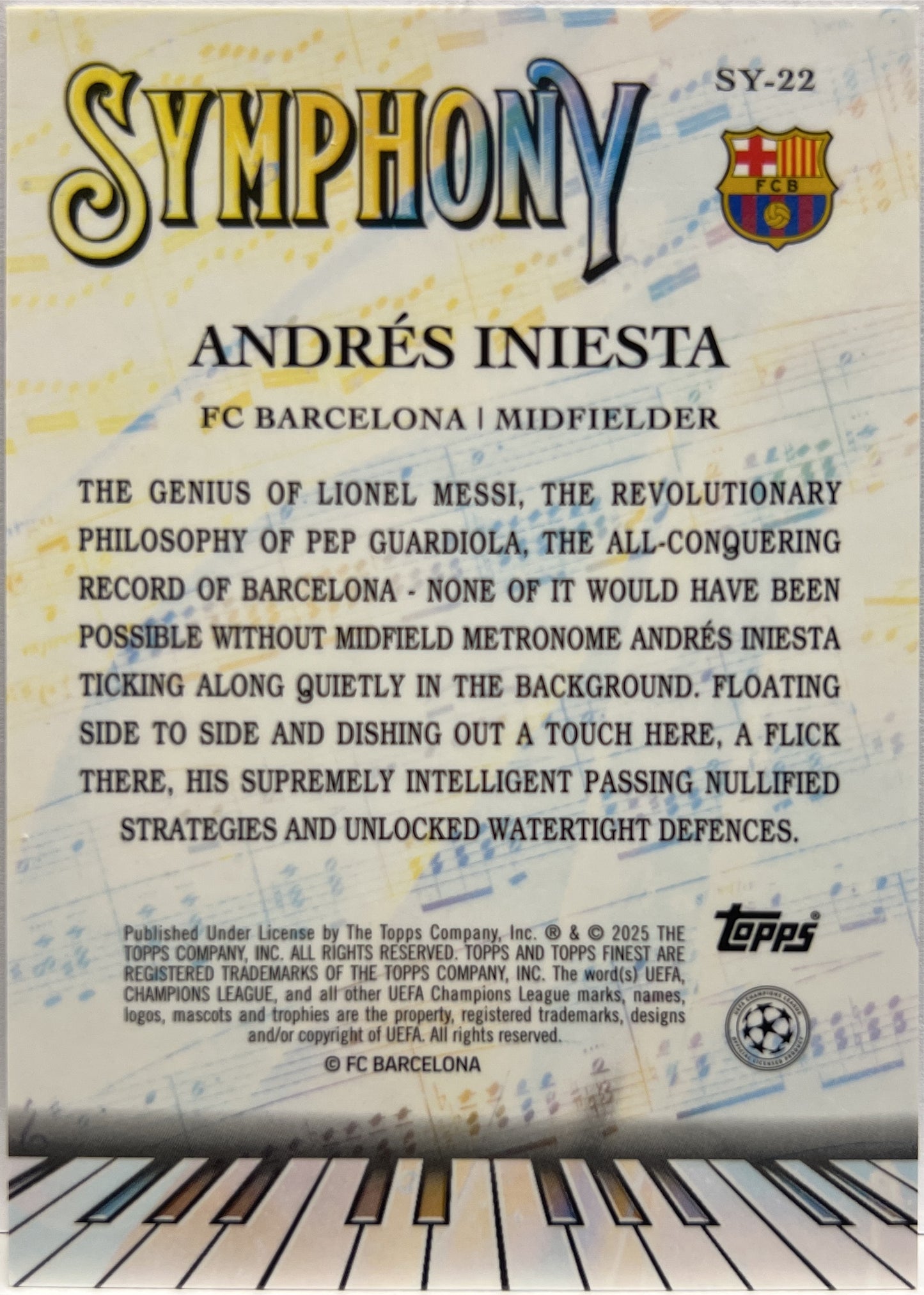 Andres Iniesta 36/150 Symphony Blue Topps Finest UCC 2024/25