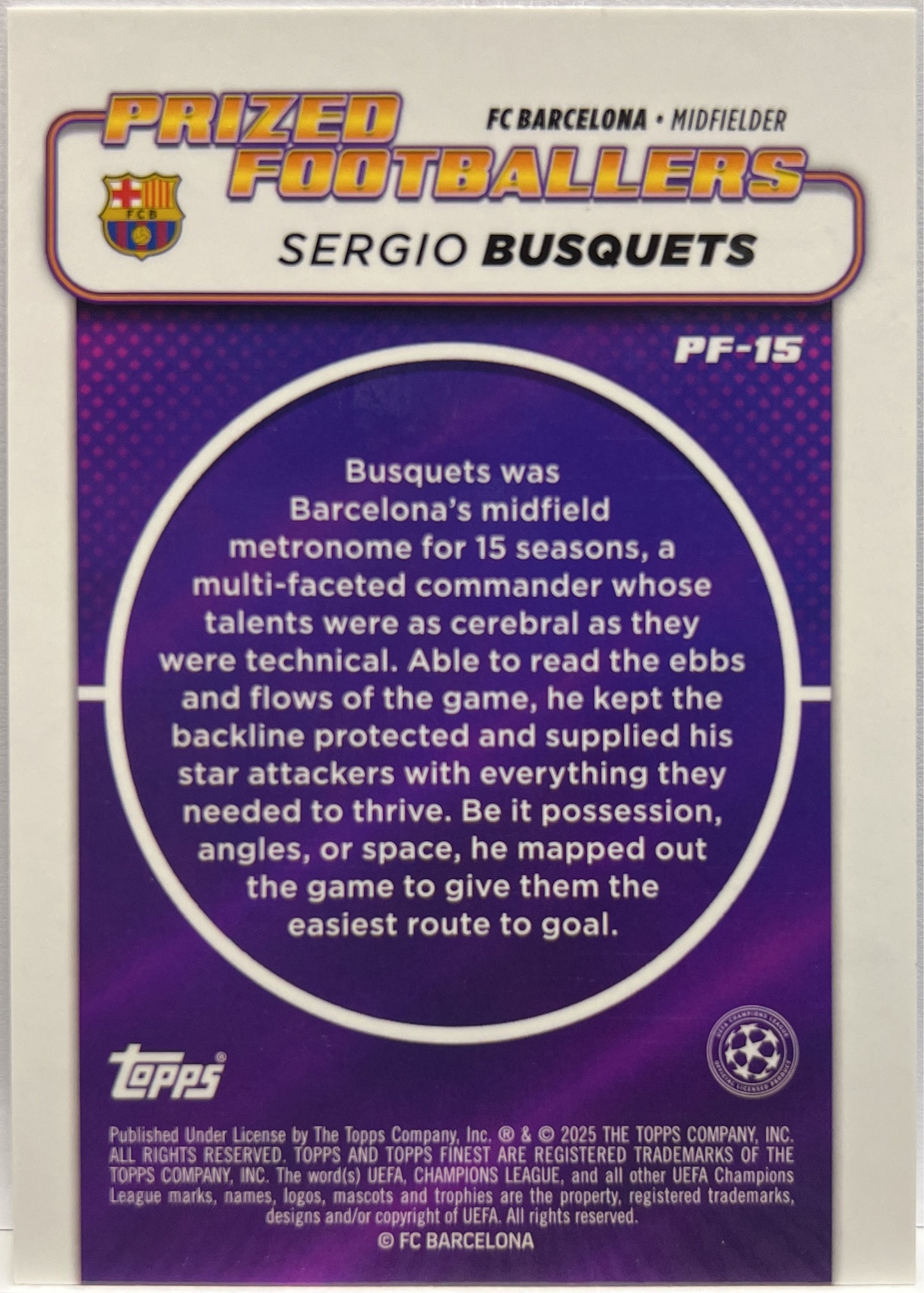 Sergio Busquests 121/150 Prized Footballers Blue Topps Finest UCC 2024/25