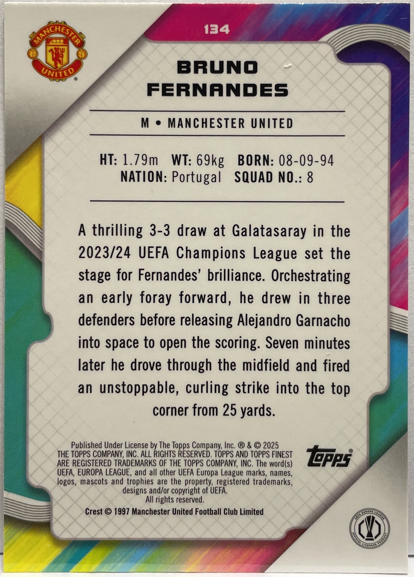 Bruno Fernandes 228/299 Purple Topps Finest UCC 2024/25