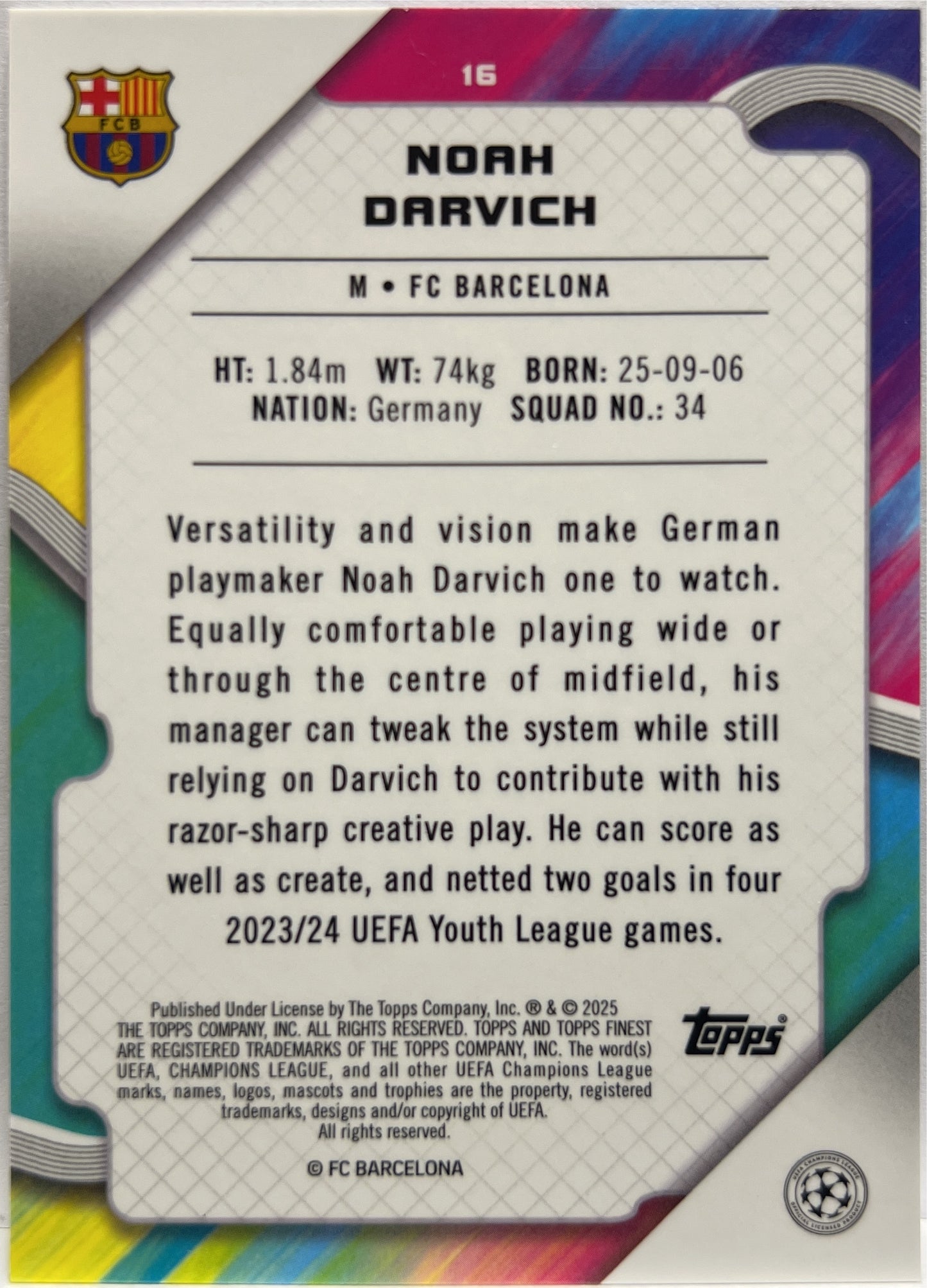 Noah Darwich 40/199 Rookie Purple Lava Topps Finest UCC 2024/25