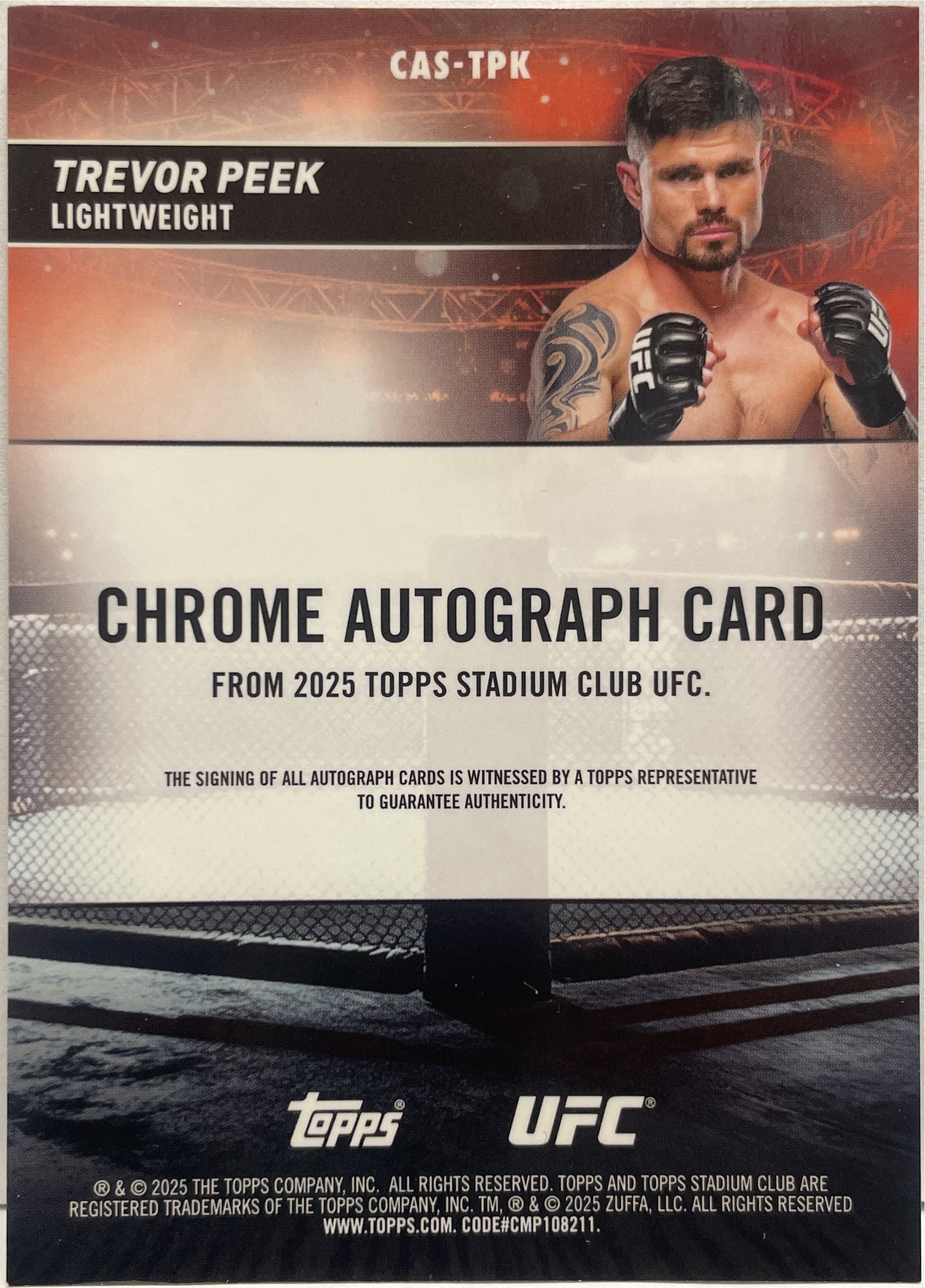 Trevor Peek Rookie Autograph On Card Chrome Topps Stadium UFC 2025