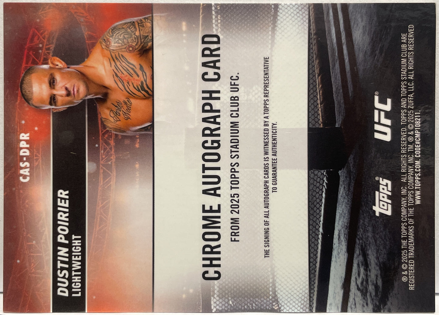 Dustin Poirier Autograph On Card Chrome Topps Stadium UFC 2025