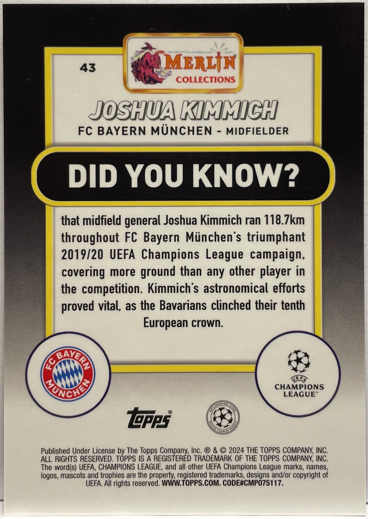 Joshua Kimmich 1/10 Black Topps Chrome Merlin 2023/24
