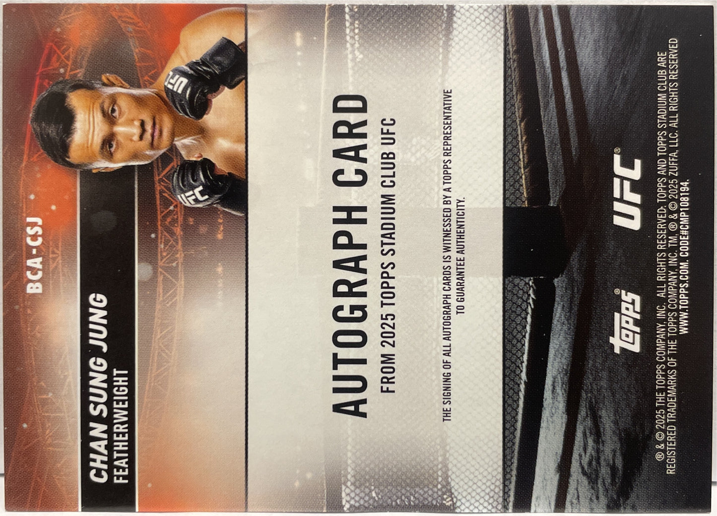Chan Sung Jung Autograph On Card Topps Stadium UFC 2025