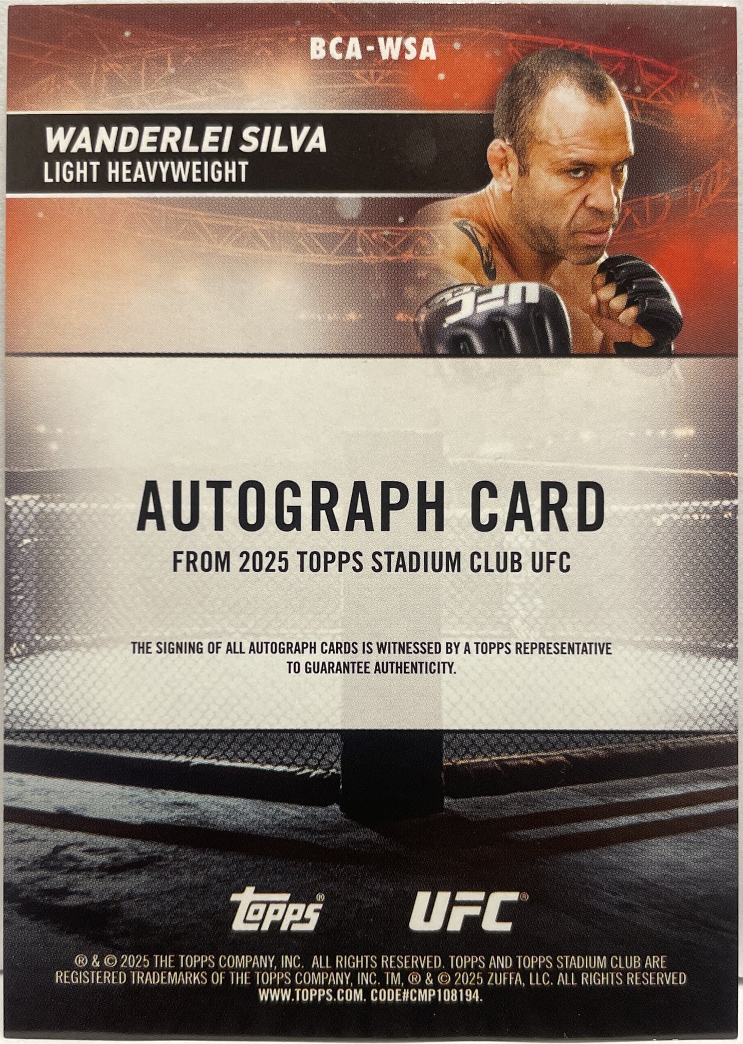 Wanderlei Silva Autograph On Card Topps Stadium UFC 2025
