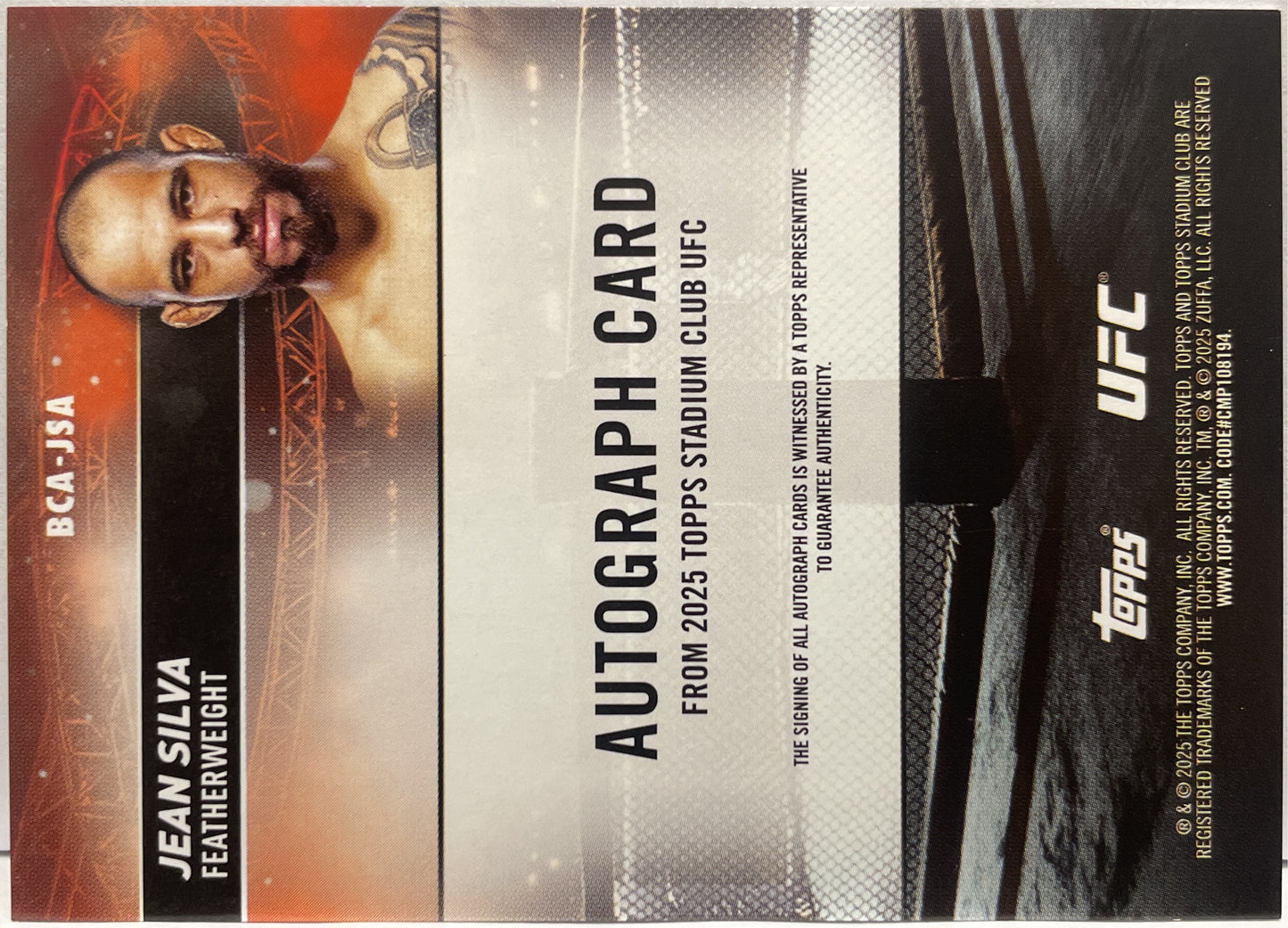 Jean Silva Rookie Autograph On Card Topps Stadium UFC 2025