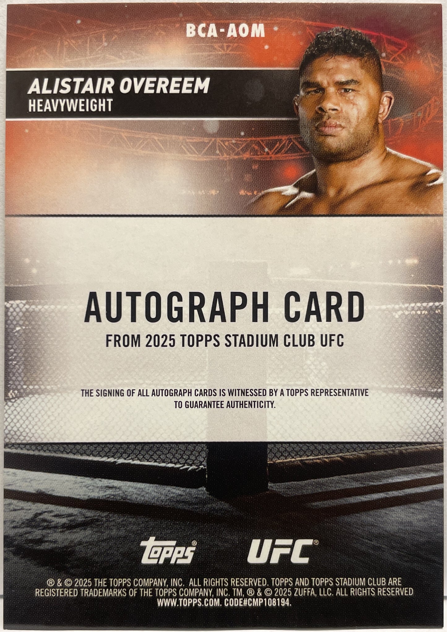 Alistair Overeem Autograph On Card Topps Stadium UFC 2025