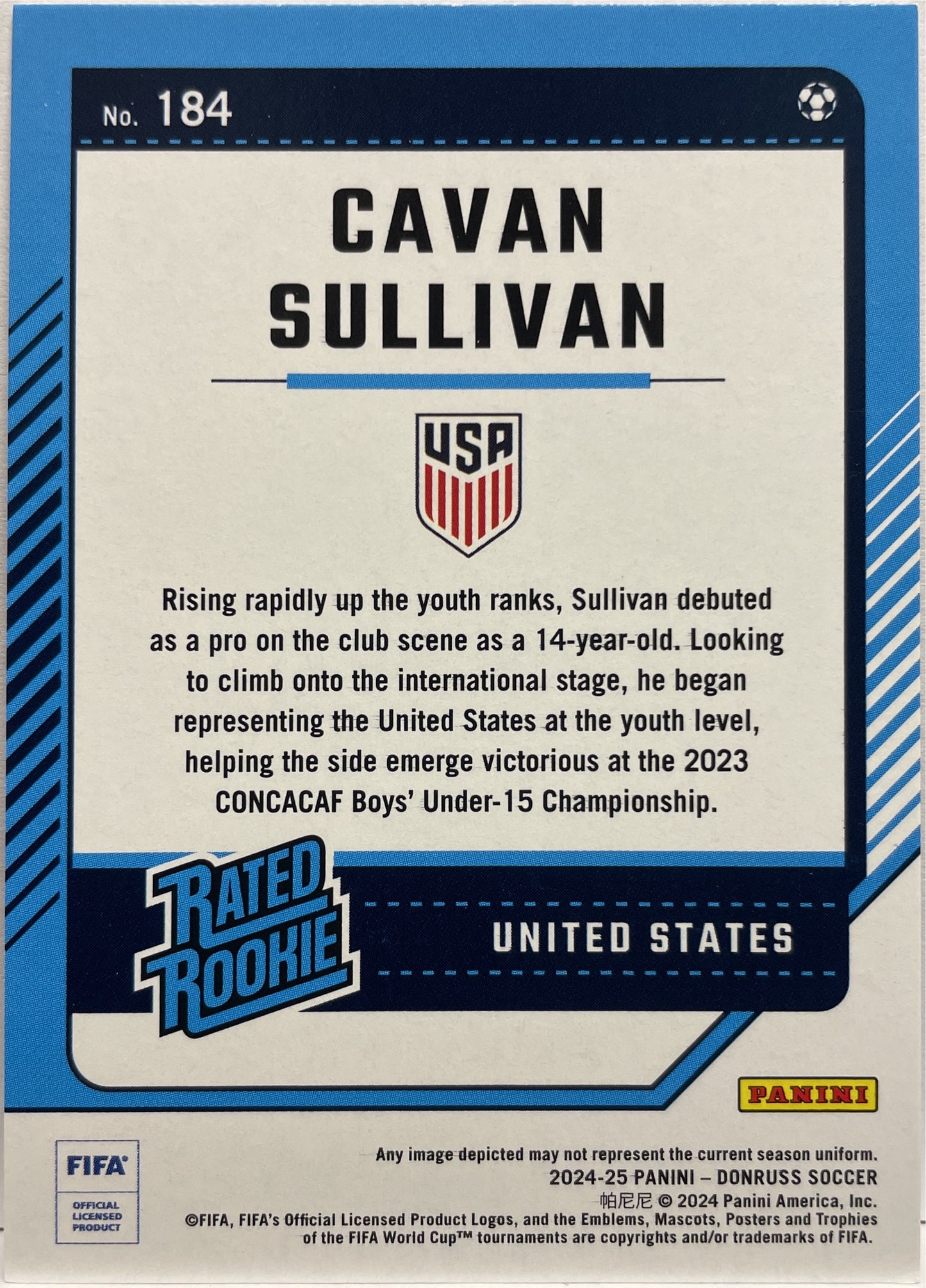 Cavan Sullivan Rated Rookie Donruss Fifa 2024/25