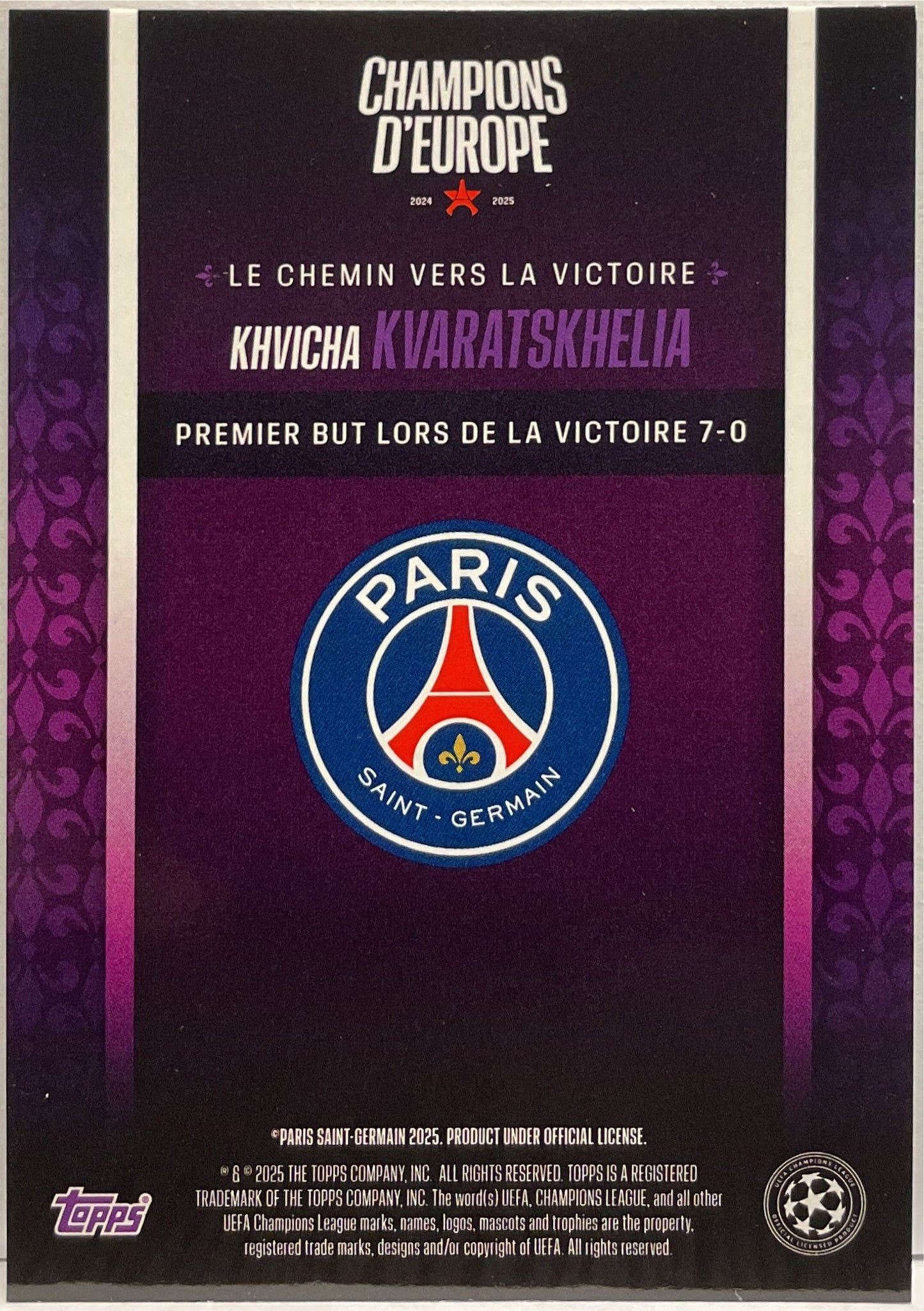 Khvicha Kvaratskhelia 36/50 Topps PSG Champion D'Europe 2024/25