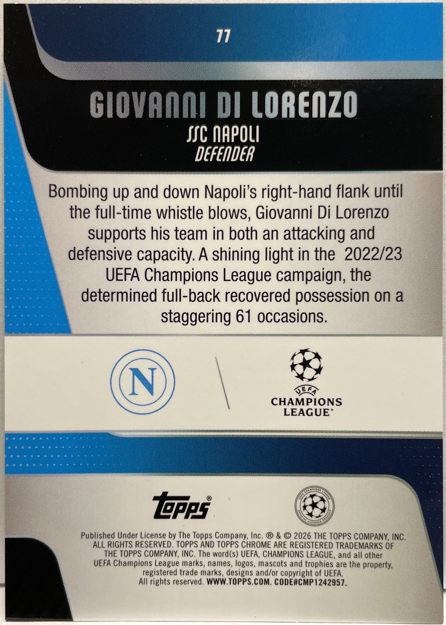 Giovanni Di Lorenzo 99/99 Green Geometric Topps Chrome UCC 2025/26