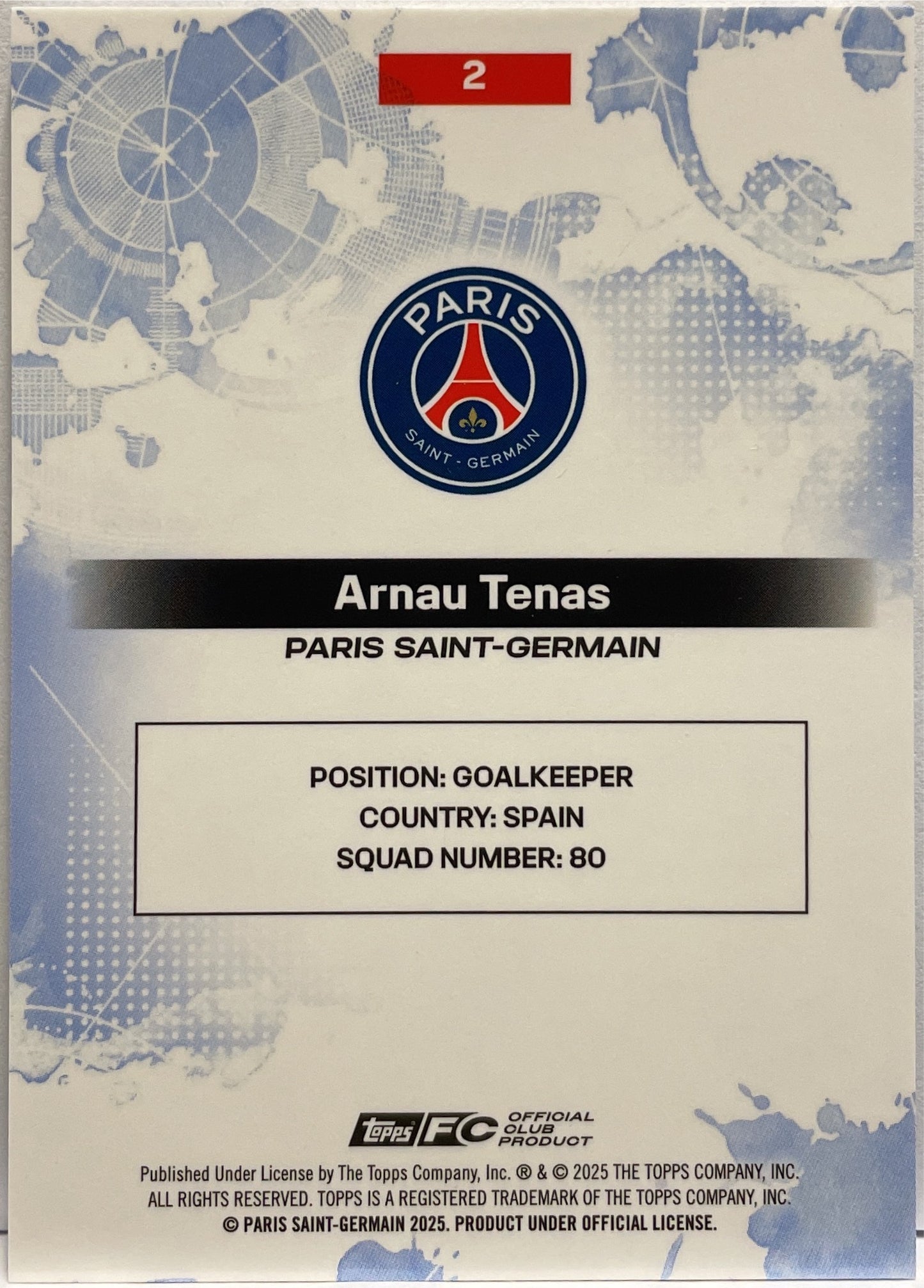 Arnau Tenas 29/99 Blue Topps PSG Exhibition 2024/25
