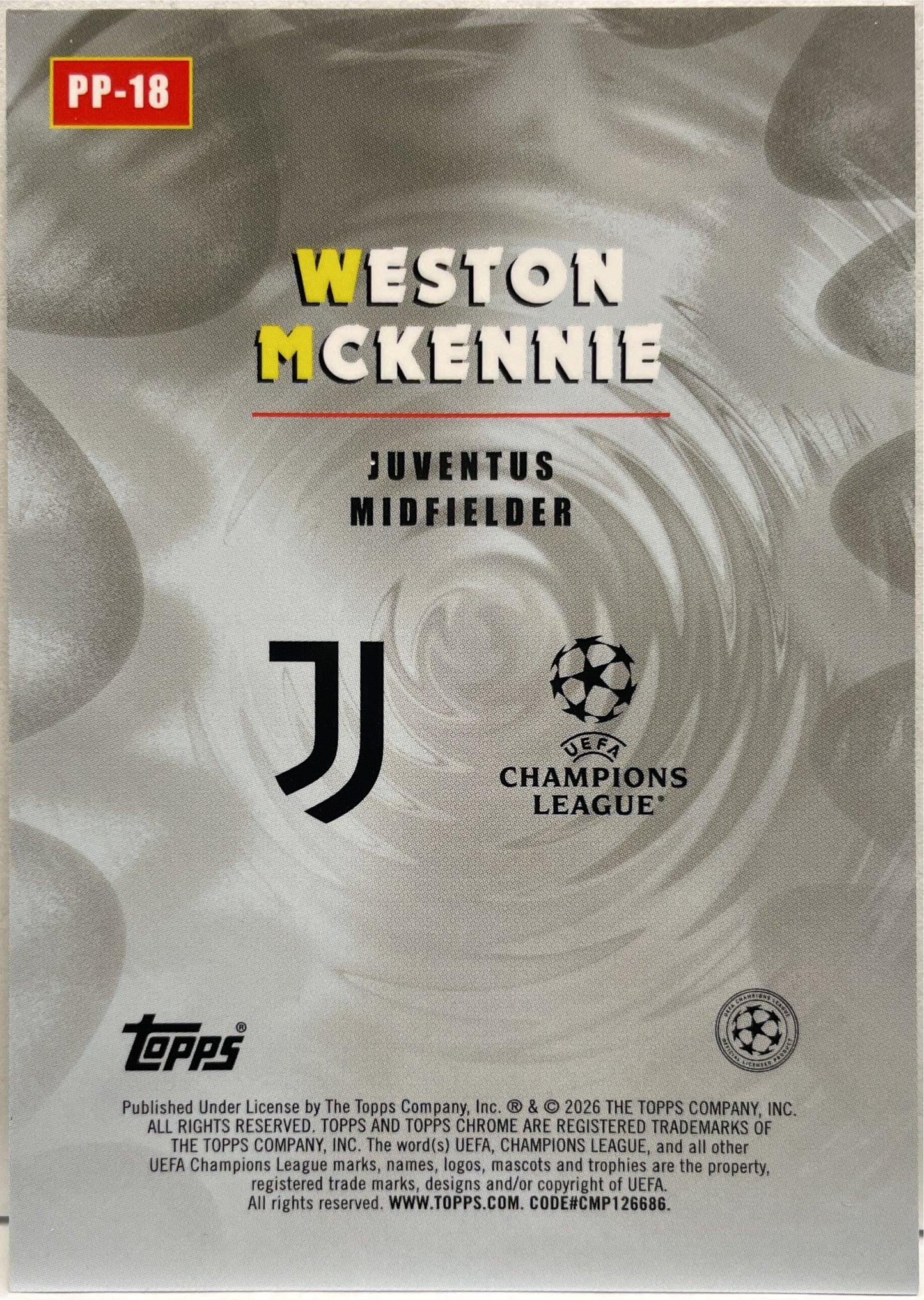 Weston McKennie 4/99 Power Players Green Topps Chrome UCC 2025/26