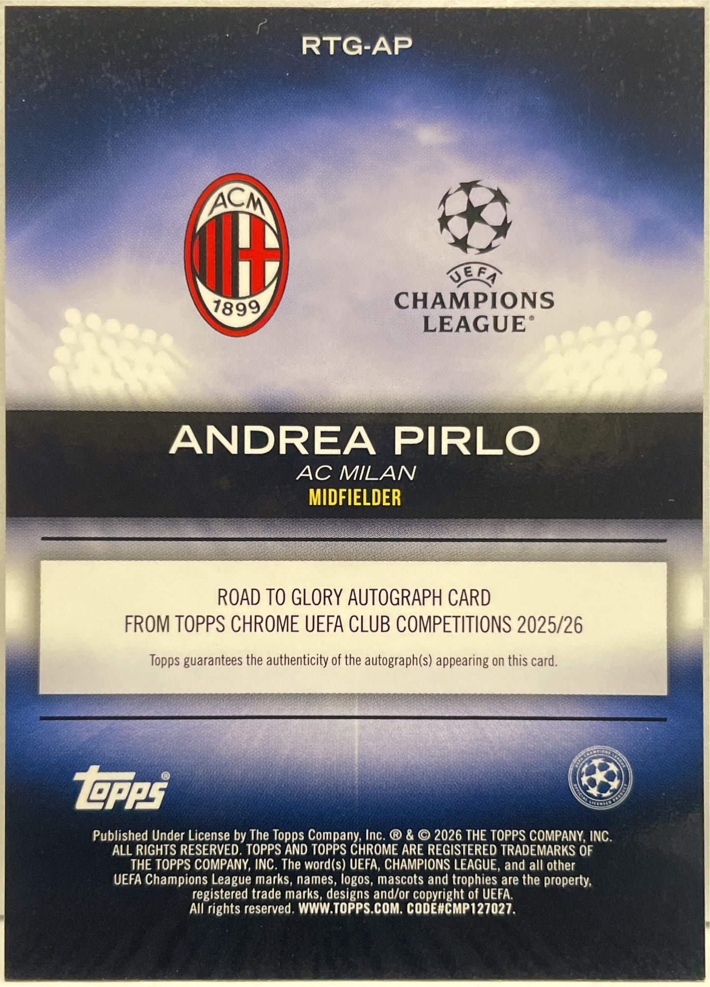 Andrea Pirlo 44/50 Autograph Road To Glory Gold Topps Chrome UCC 2025/26