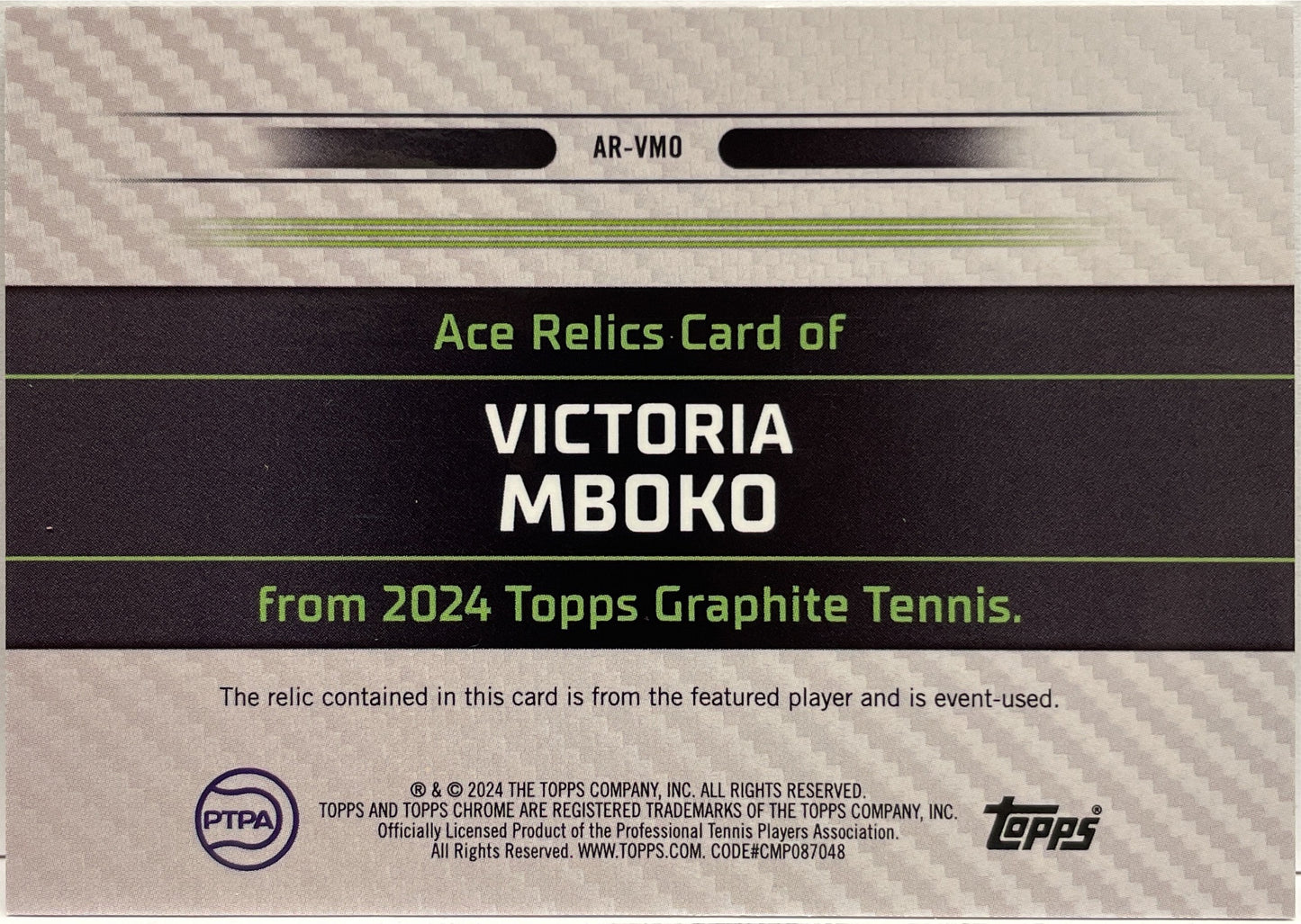 Victoria Mboko 7/75 Rookie Patch Ace Green Topps Tennis Graphite 2024
