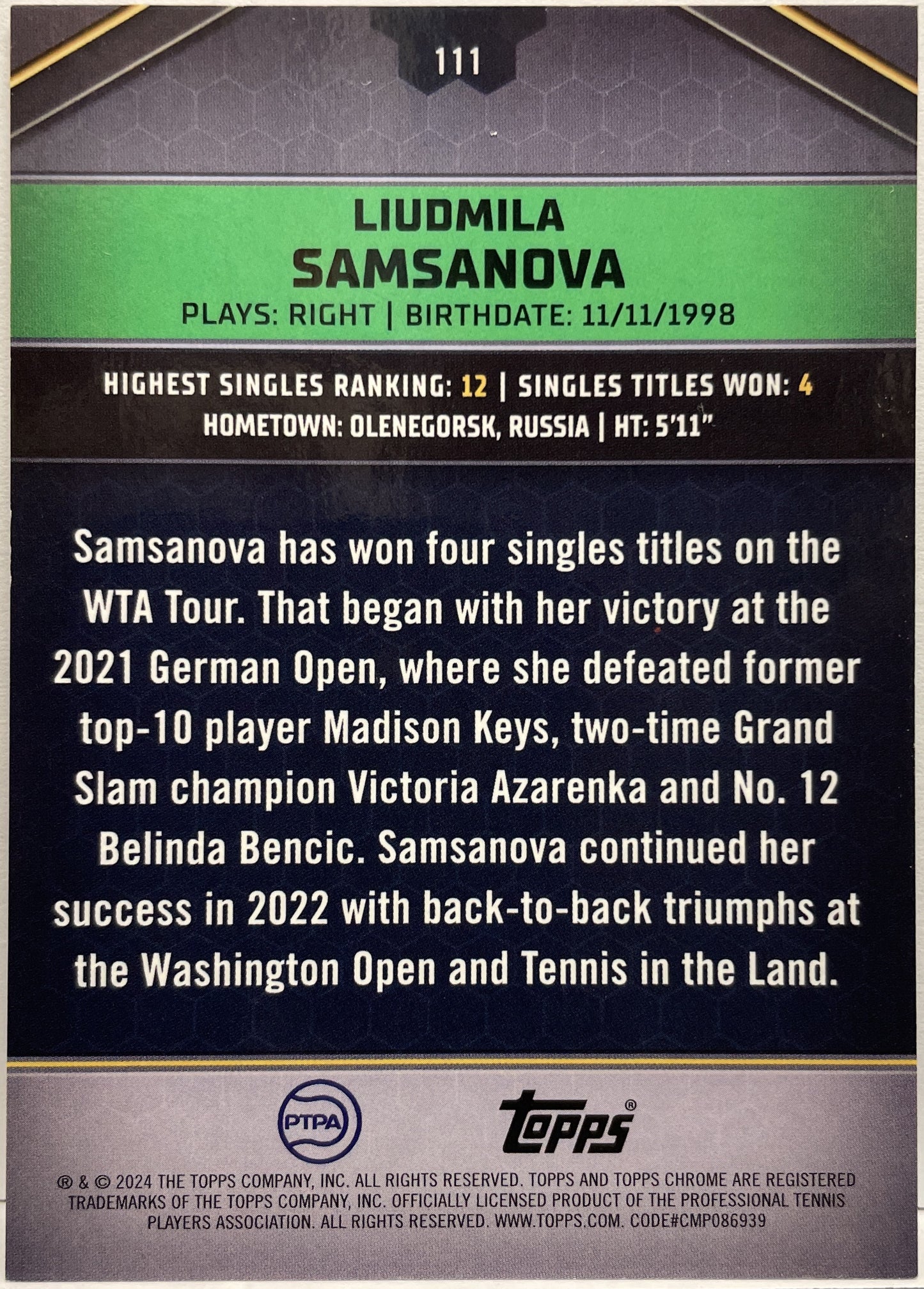 Liudmila Samsanova 25/25 Gold Topps Tennis Graphite 2024