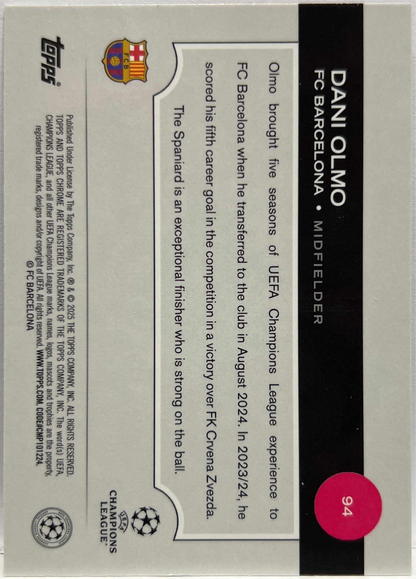 Dani Olmo 72/75 Magenta Lava Topps Chrome UCC 2024/25