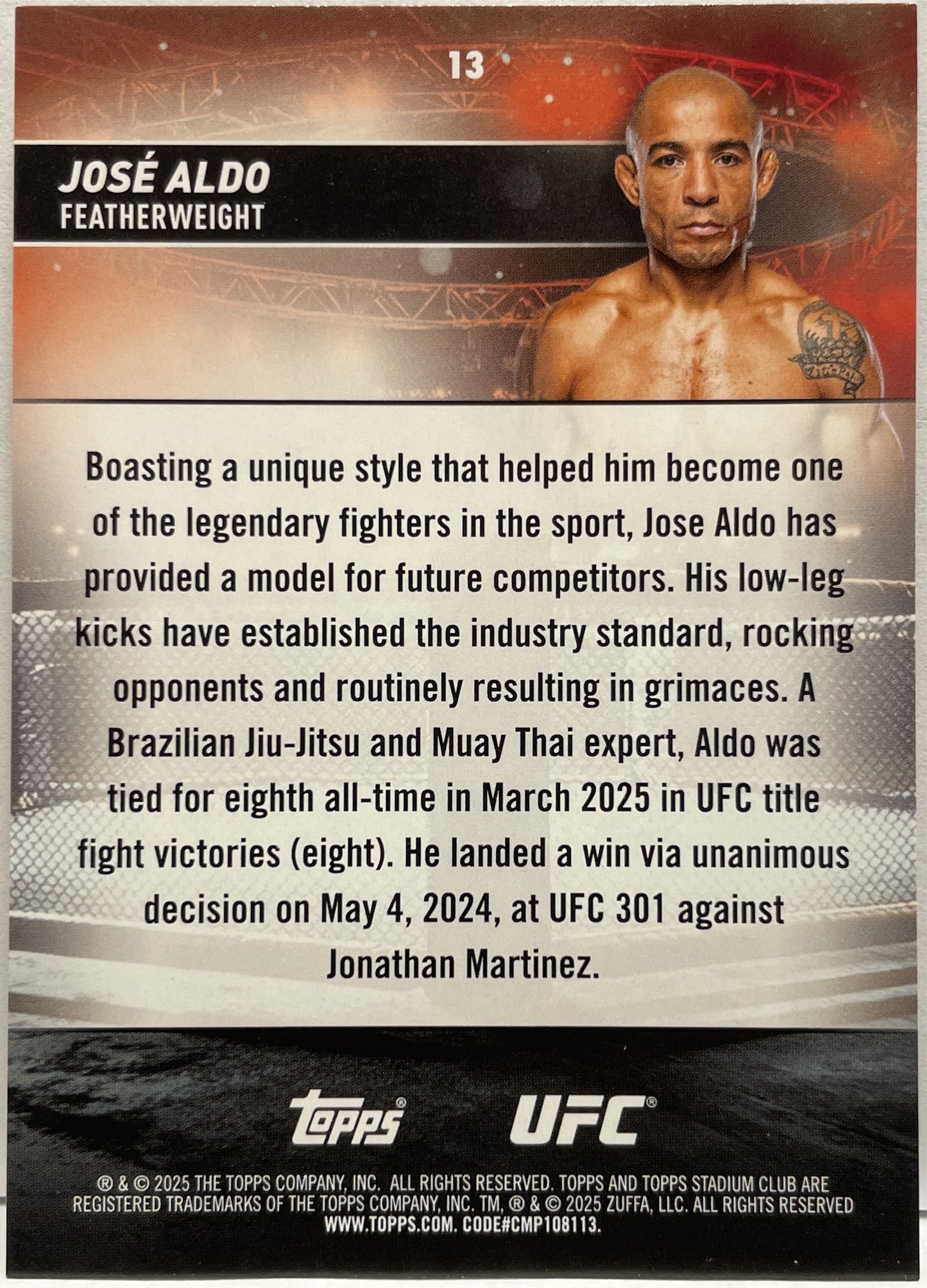 Jose Aldo 11/99 Turquoise Foil Topps Stadium UFC 2025