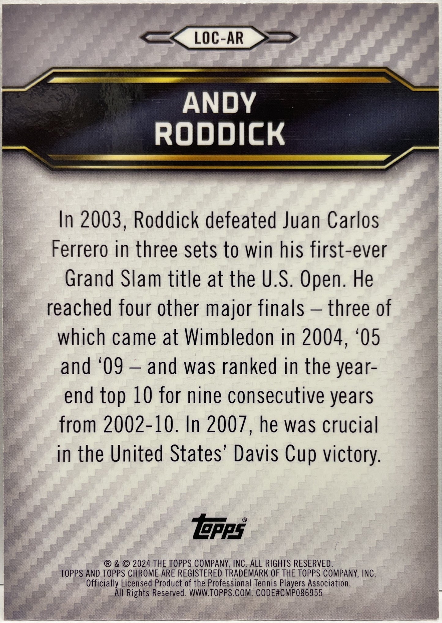 Andy Roddick 75/75 Legends Of The Court Green Topps Tennis Graphite 2024