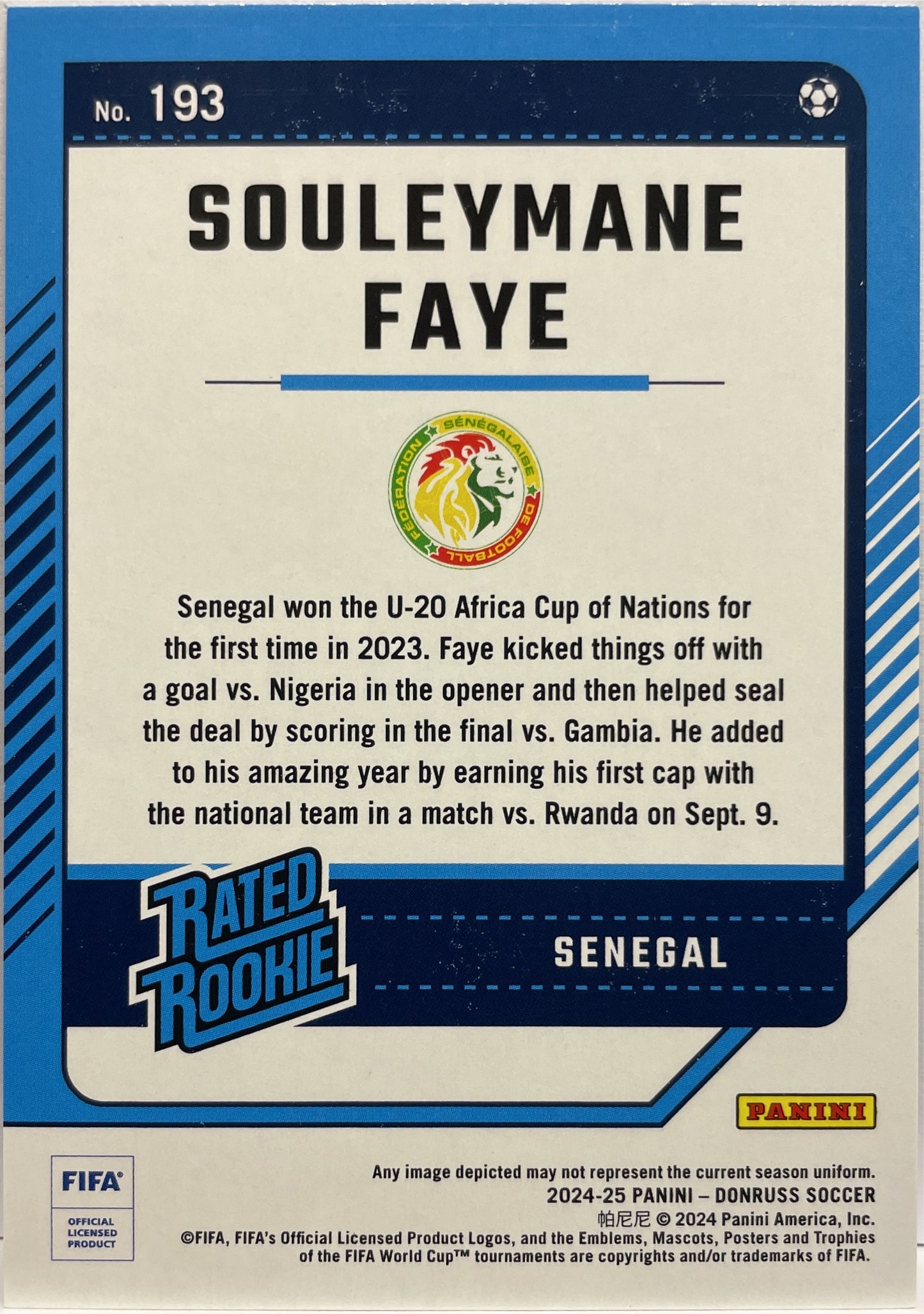 Souleymane Faye 92/99 Rated Rookie Red Donruss Fifa 2024/25