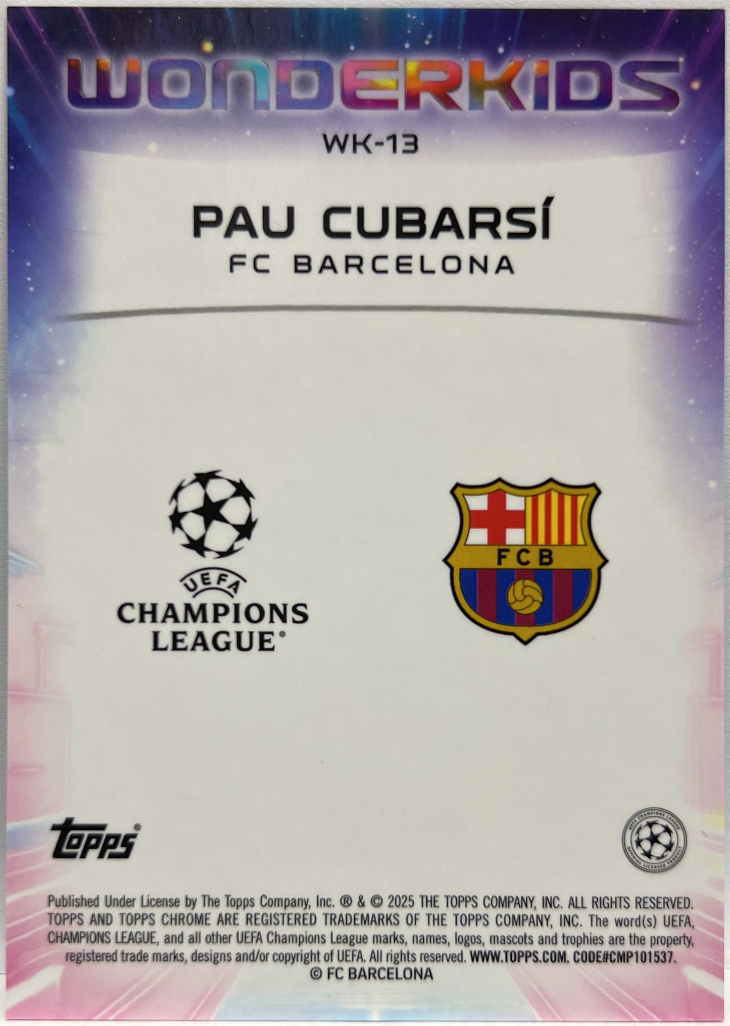 Pau Cubaesi 60/199 Wonderkids Aqua Topps Chrome UCC 2024/25