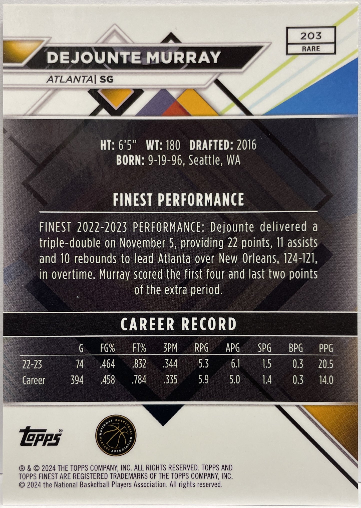 Dejounte Murray 8/15 Black Topps Finest NBA Basketball 2023/24