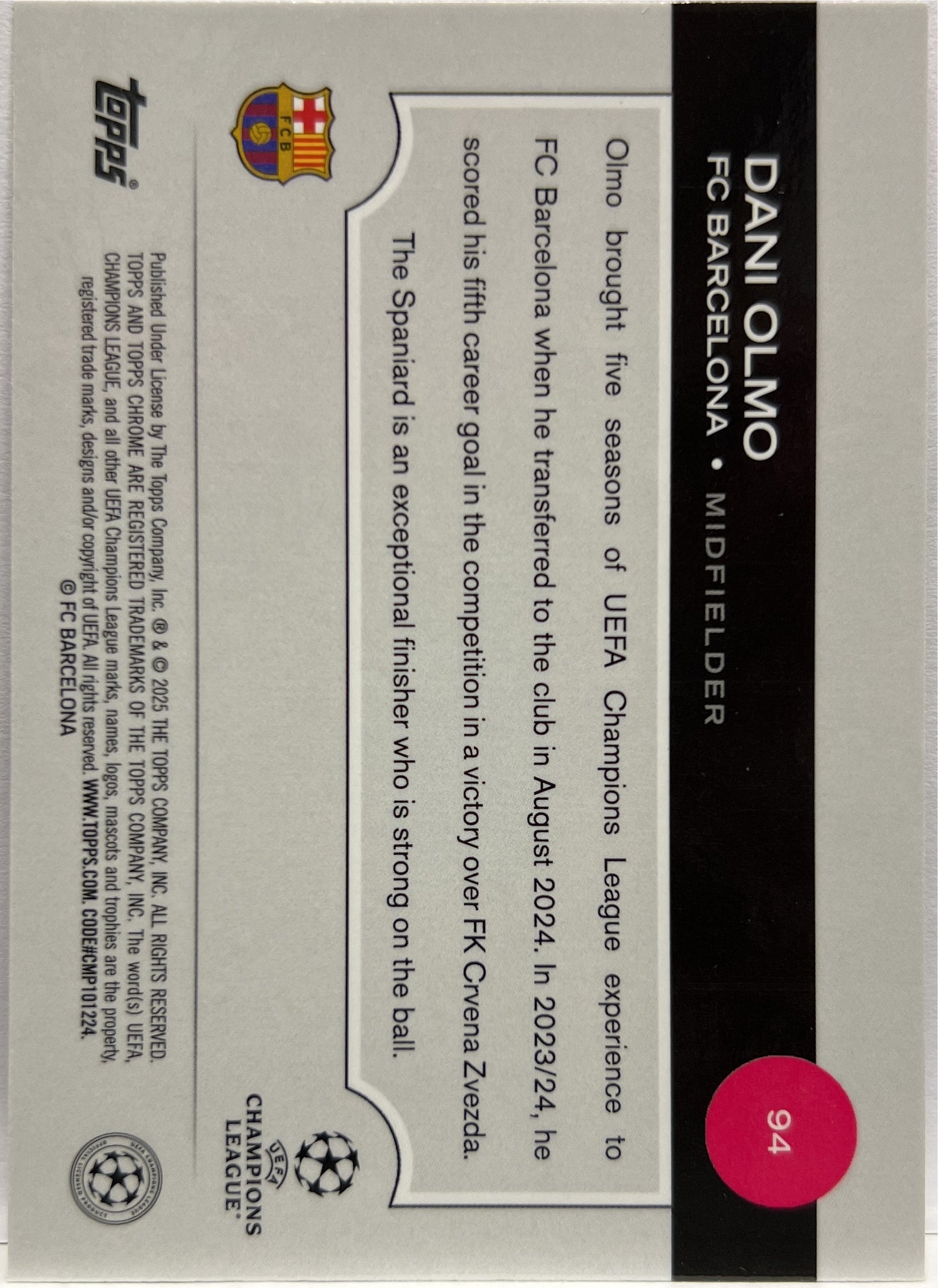 Dani Olmo 17/250 Pink Topps Chrome UCC 2024/25