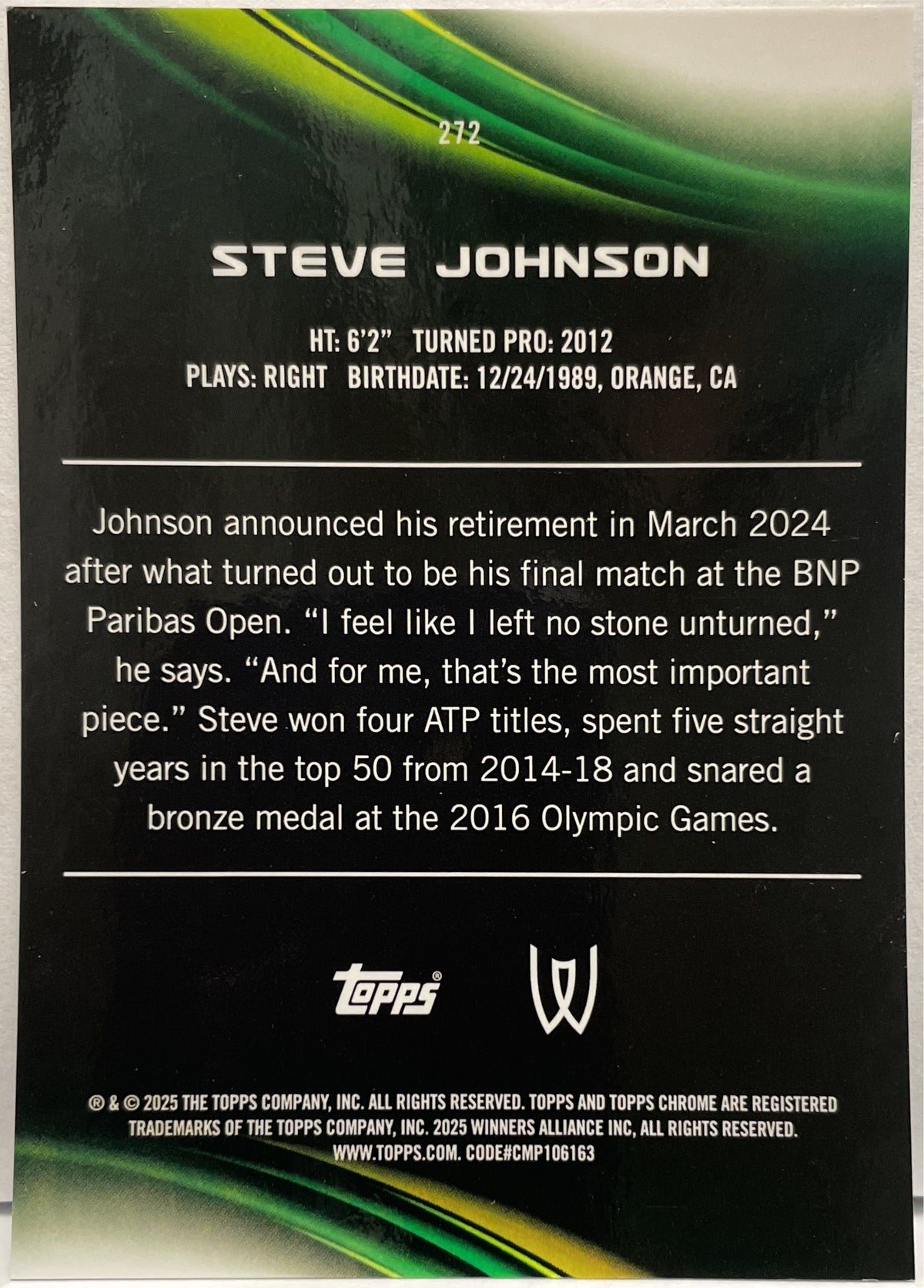 Steve Johnson 2/5 Red Topps Chrome Tennis 2025