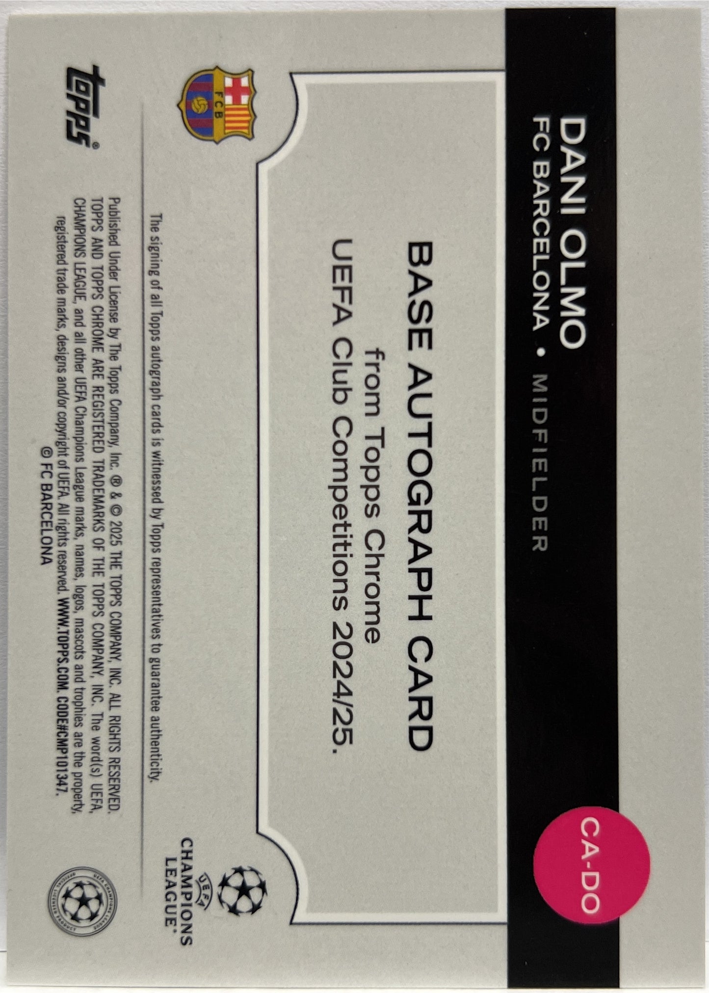 Dani Olmo 53/150 Autograph Blue Topps Chrome UCC 2024/25