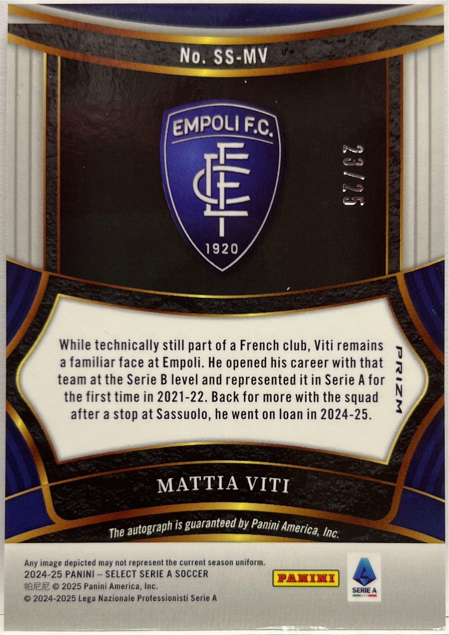 Mattia Viti 23/25 Autograph Signatures Tie Die Select Serie A 2024/25