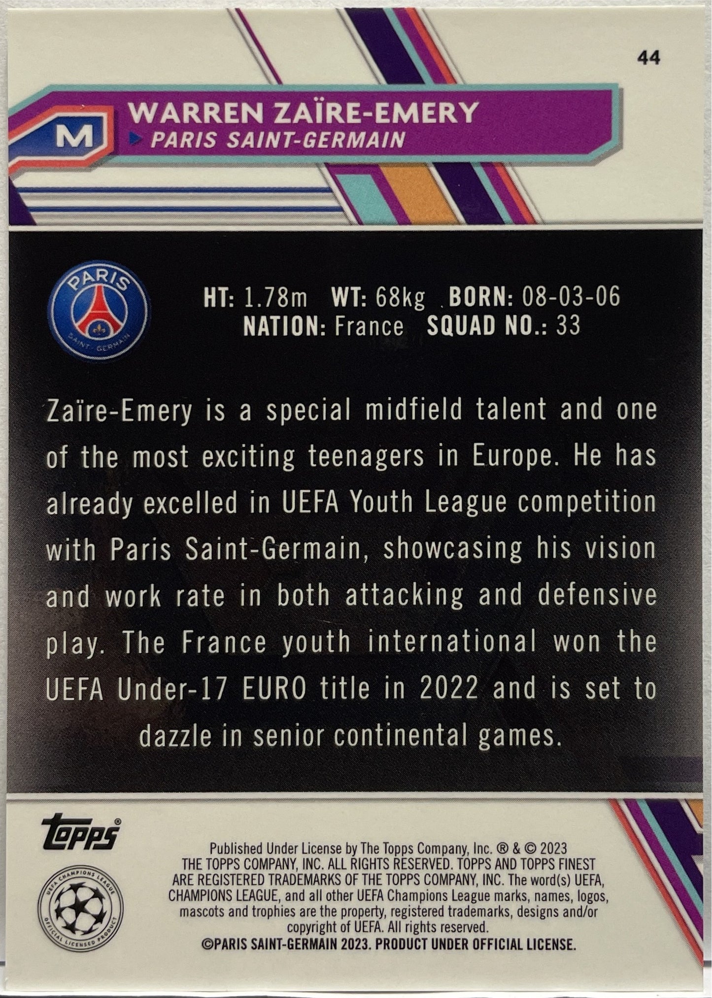 Warren Zaire Emery 65/99 Rookie Green Topps Finest UCC 2022/23