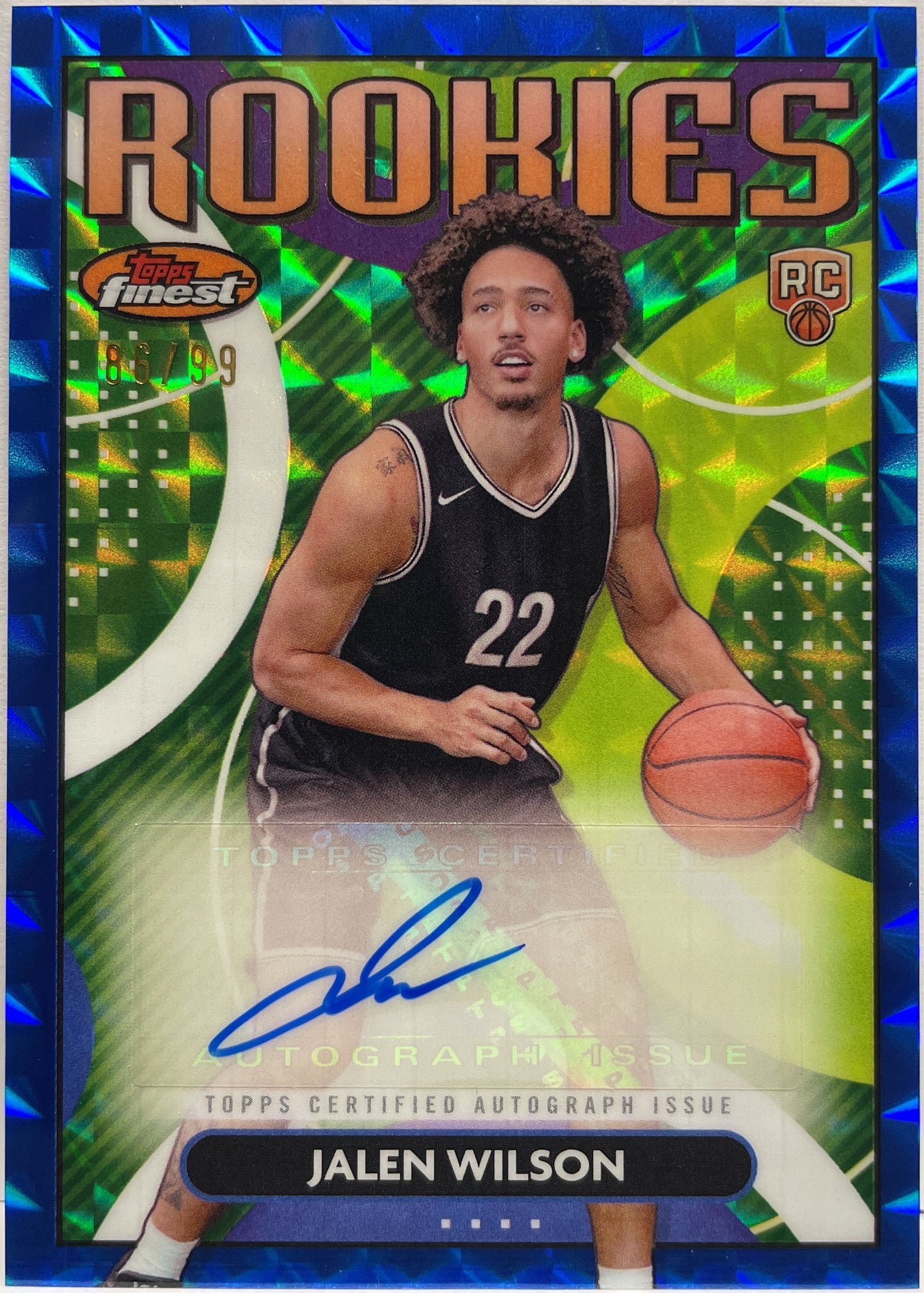 Jalen Wilson 86/99 Rookie Autograph Rookies Blue Geometric Topps Finest NBA Basketball 2023/24