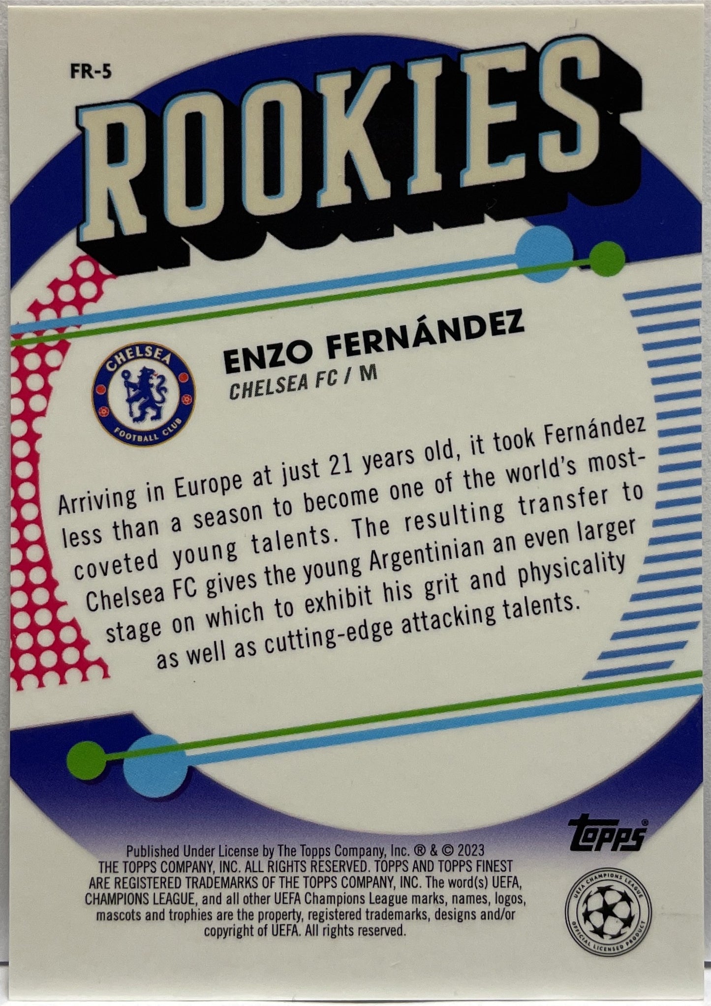 Enzo Fernandez 43/299 Rookie Rookies Purple Topps Finest UCC 2022/23