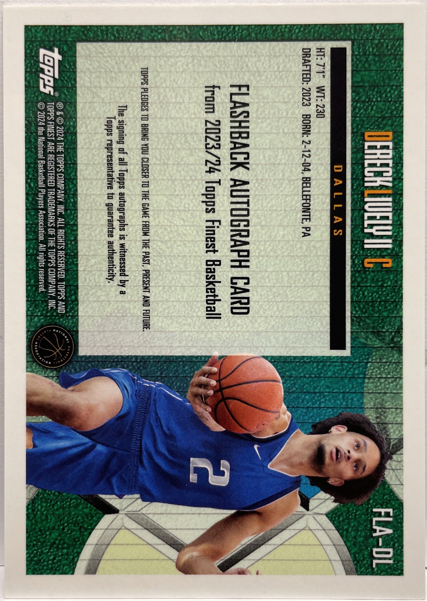 Dereck Lively II 43/99 Rookie Autograph Finest Blue Geometric Topps Finest NBA Basketball 2023/24