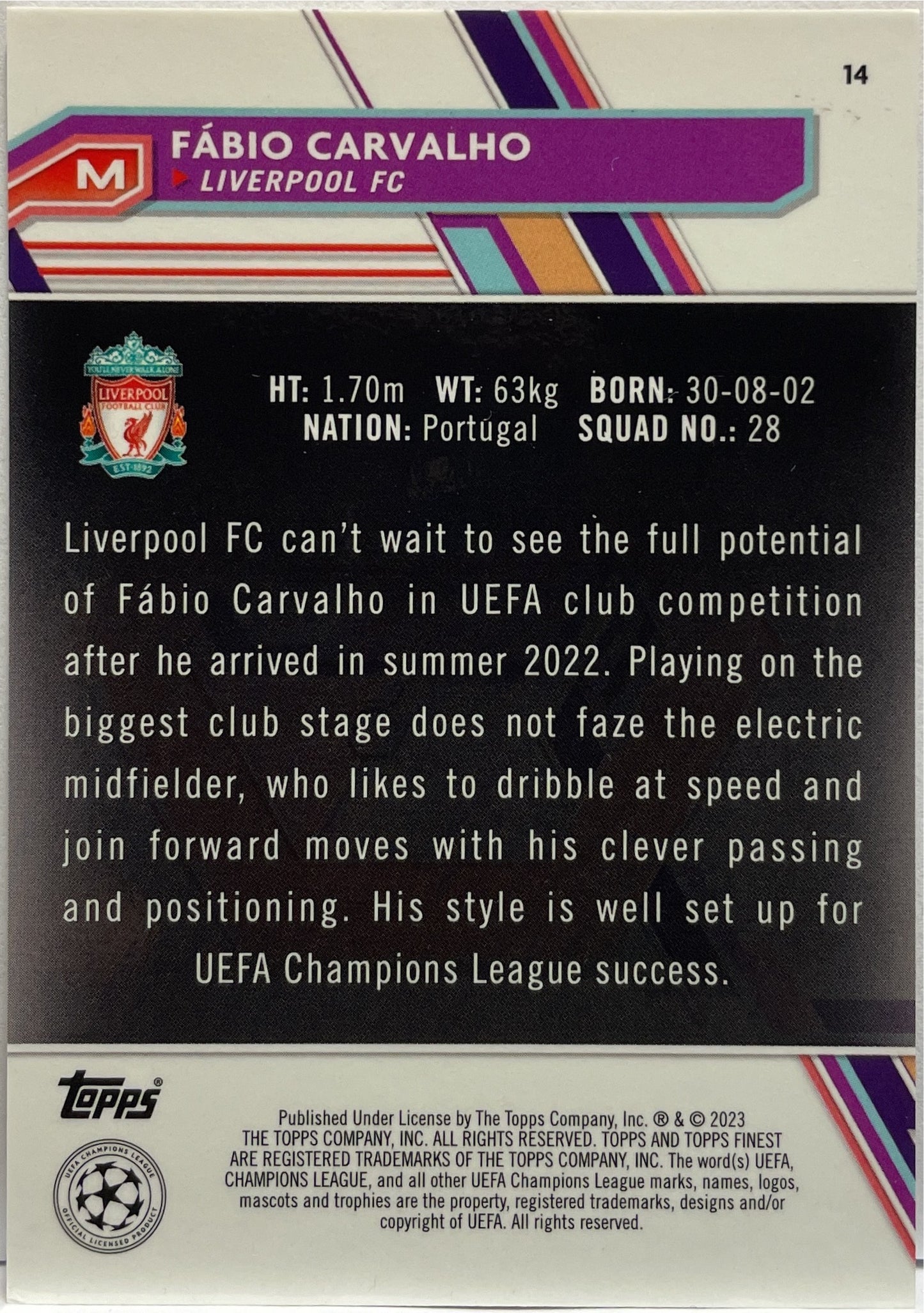 Fabio Carvalho 21/25 Rookie Orange Topps Finest UCC 2022/23