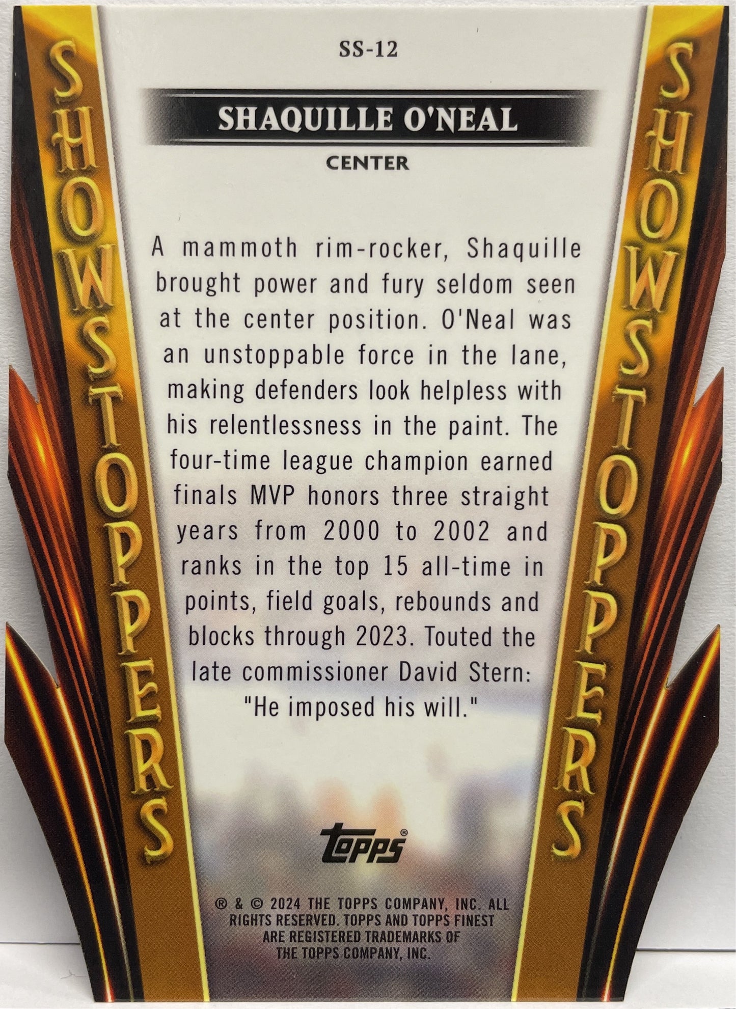 Shaquille O'Neal 23/74 Showstoppers Die-Cut Topps Finest NBA Basketball 2023/24