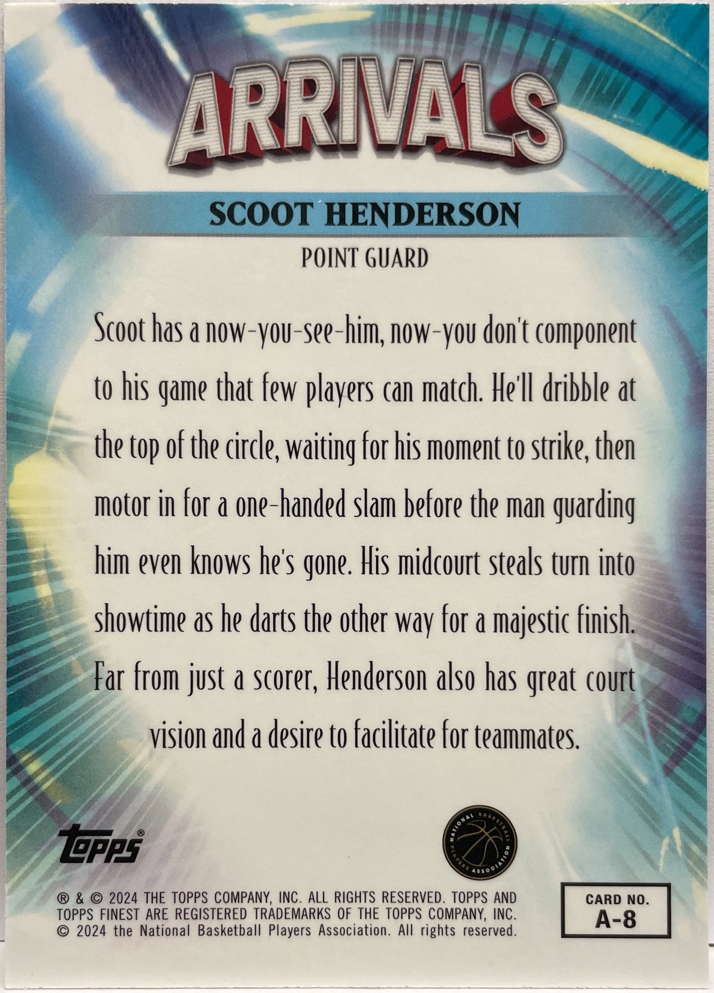 Scoot Henderson 27/125 Rookie Arrivals Purple Checkerboard Topps Finest NBA Basketball 2023/24