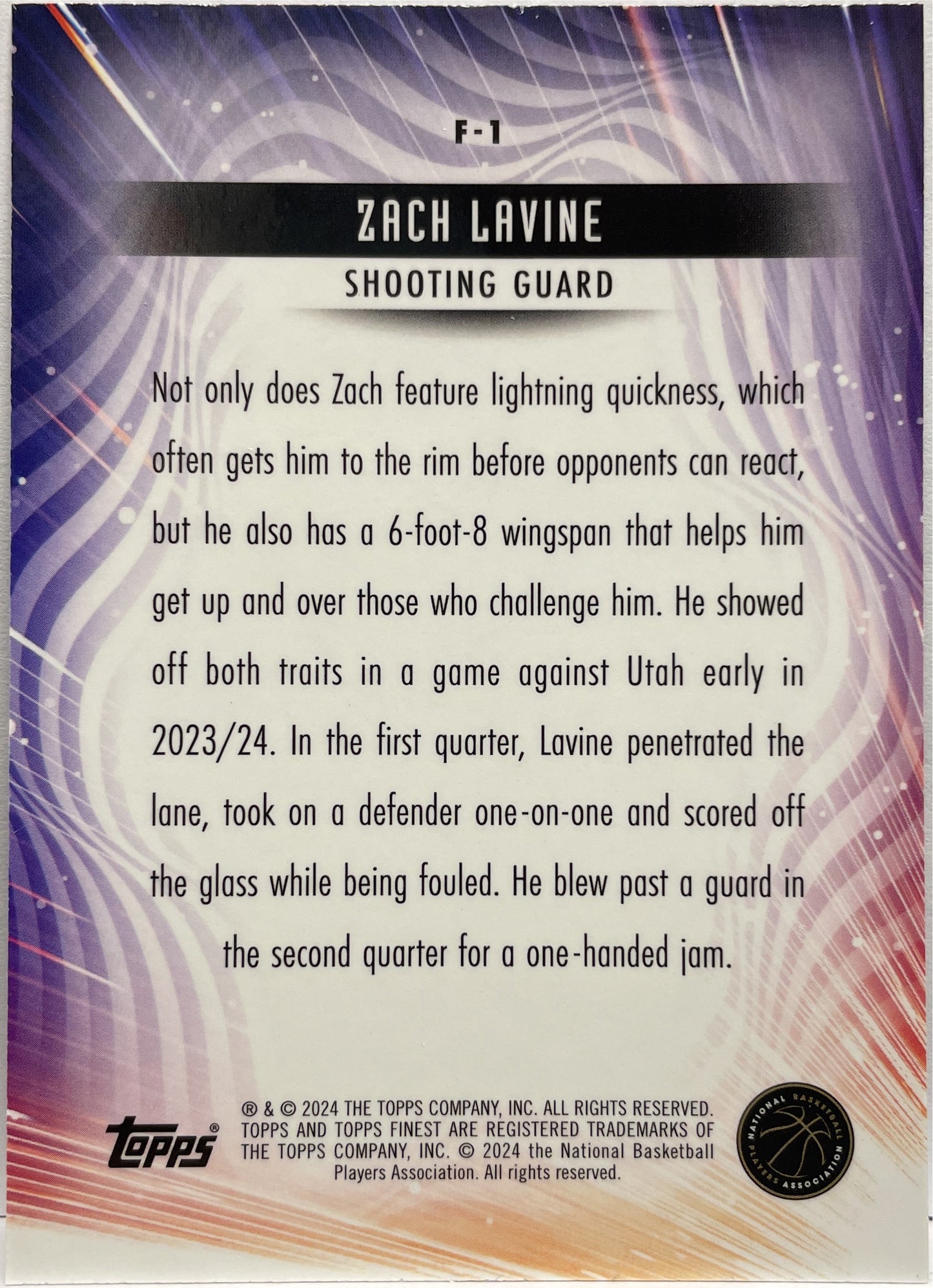 Zach Lavine 50/99 Finishers Purple Checkerboard Topps Finest NBA Basketball 2023/24
