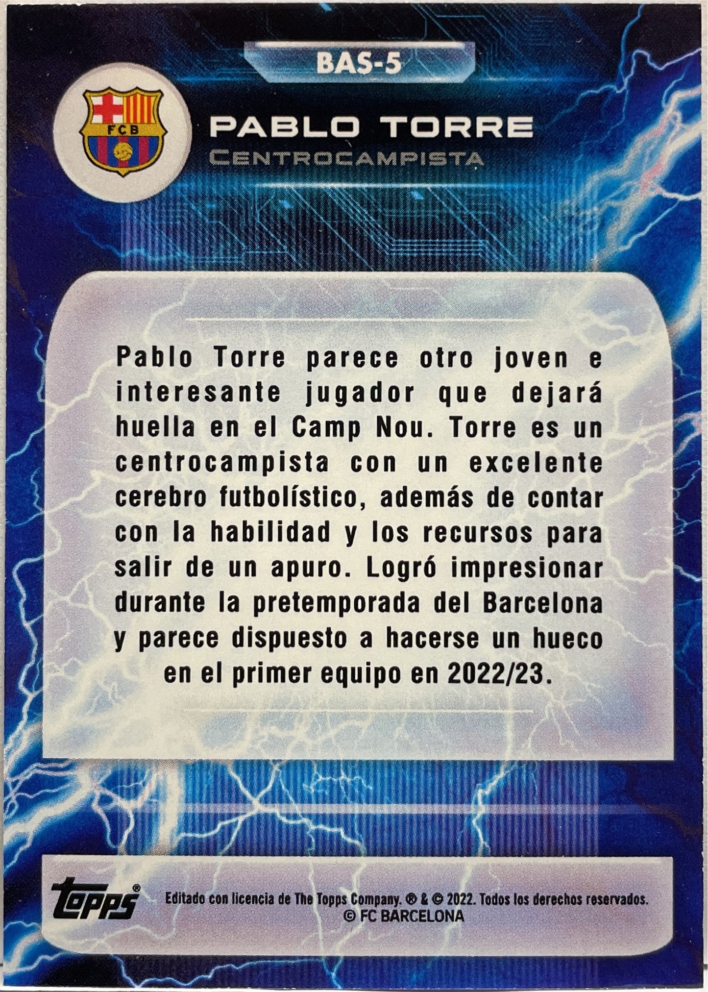 Pablo Torre 15/25 Rookie Orange Topps Fan Set Barcellona 2022/23