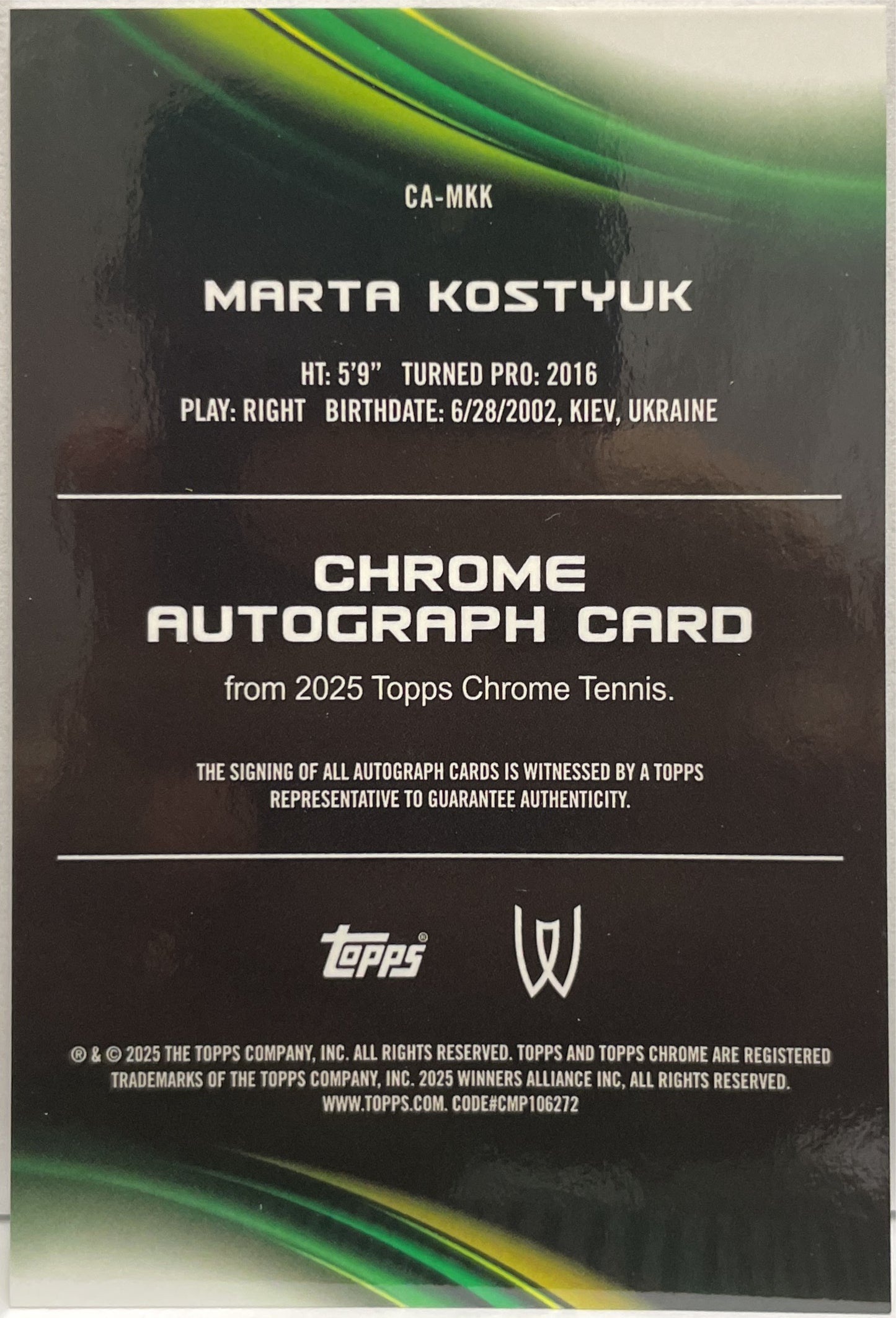 Marta Kostyuk Autograph Topps Chrome Tennis 2025