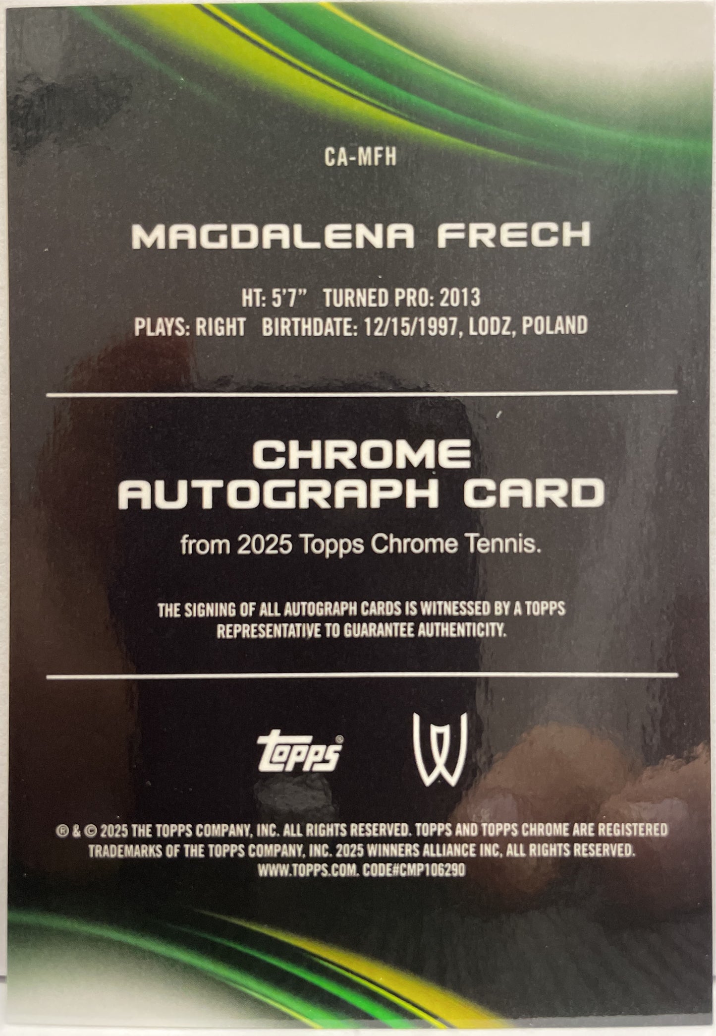 Magdalena Frech Autograph Topps Chrome Tennis 2025