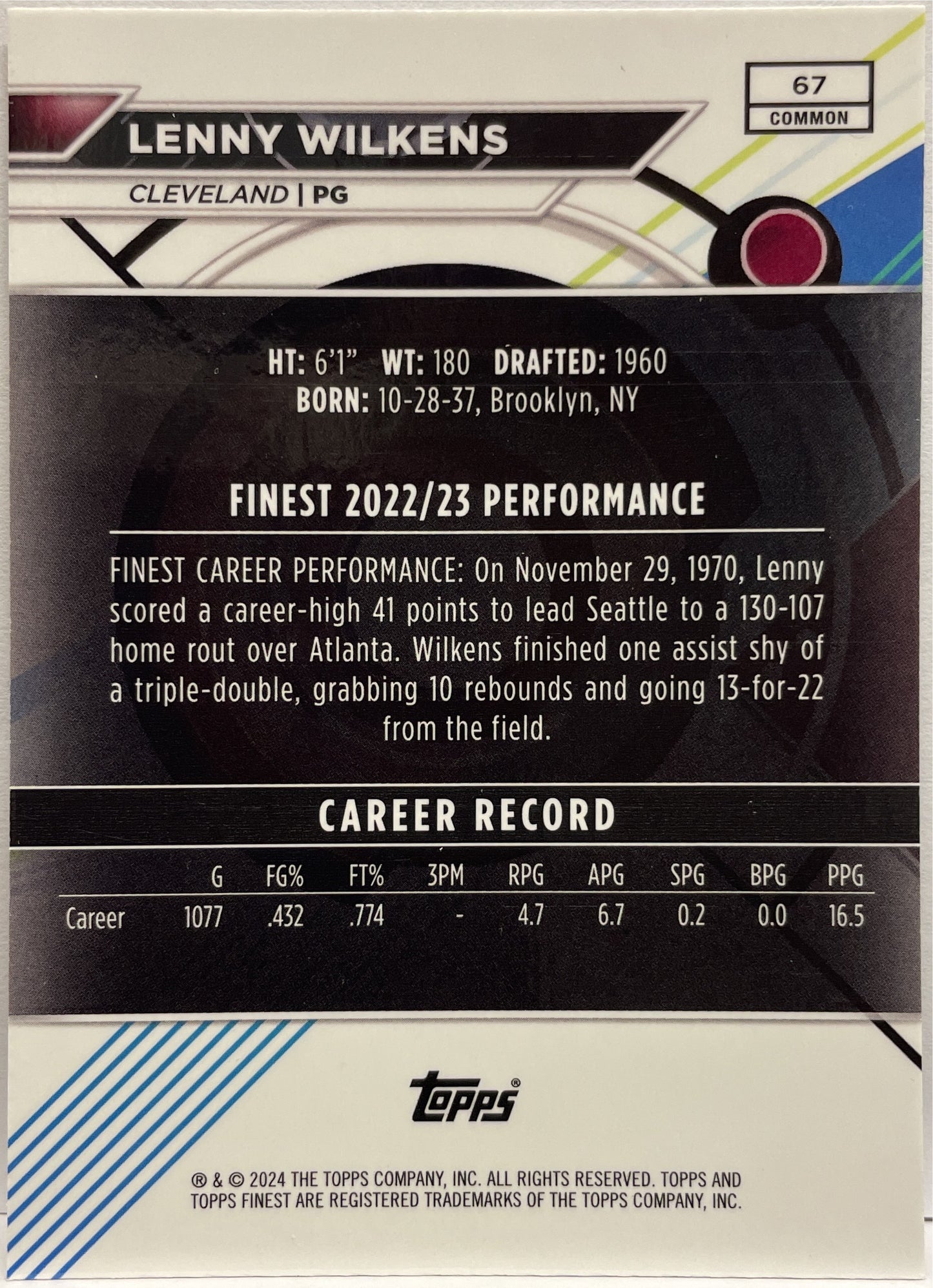 Lenny Wilkens 42/50 Gold Geometric Topps Finest NBA Basketball 2023/24